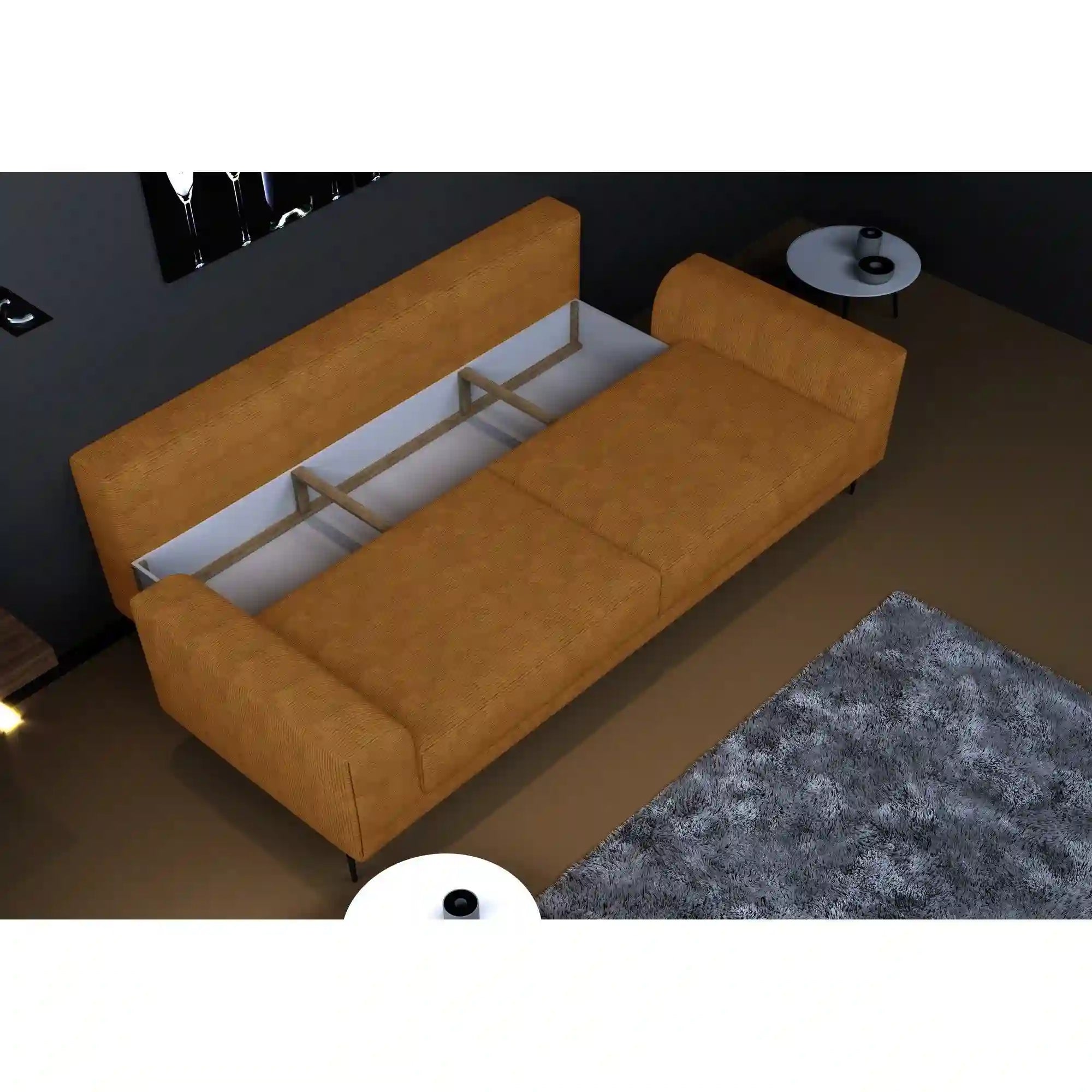 Canapea extensibila CAPITOL, stofa catifelata caramiziu - Salvador 07, Gama Premium, cu lada depozitare, 250x105x89 cm