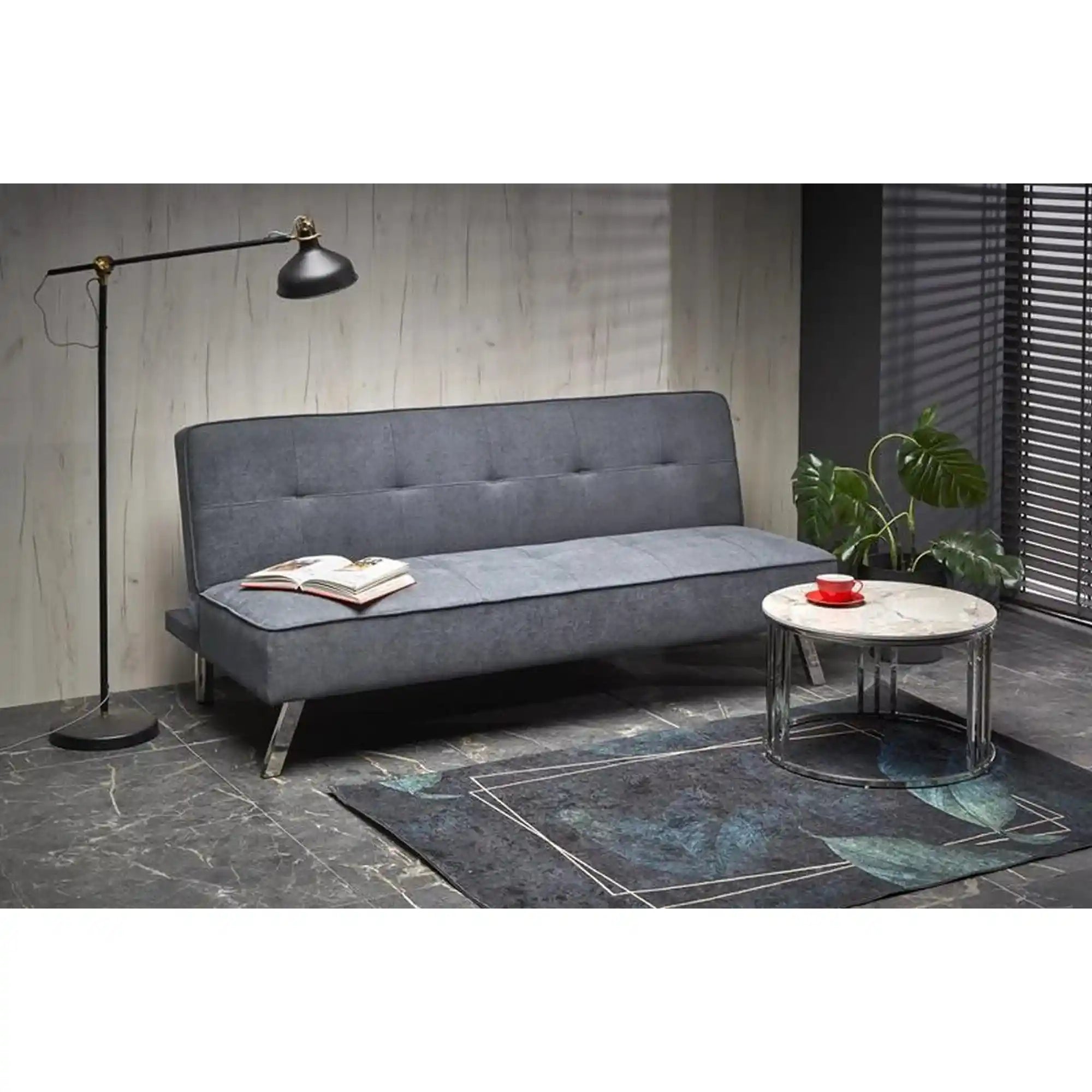 Canapea extensibila CARLITO, gri, stofa clasica/metal, 173x83/97x80 cm
