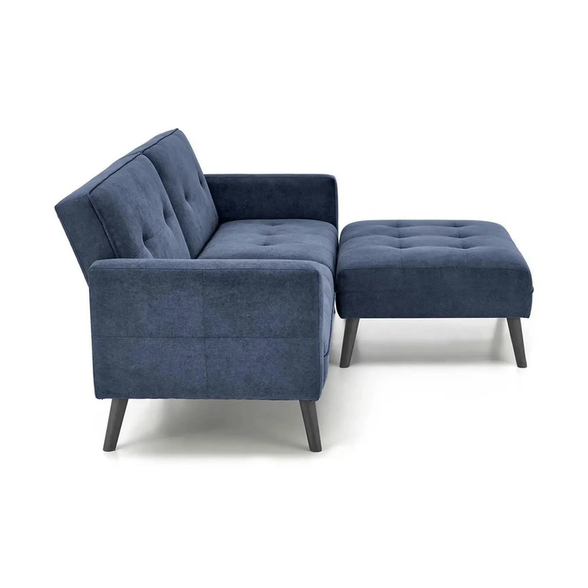 Canapea extensibila CORNELIUS, albastru/negru, stofa clasica/lemn, 200x153/167x80 cm