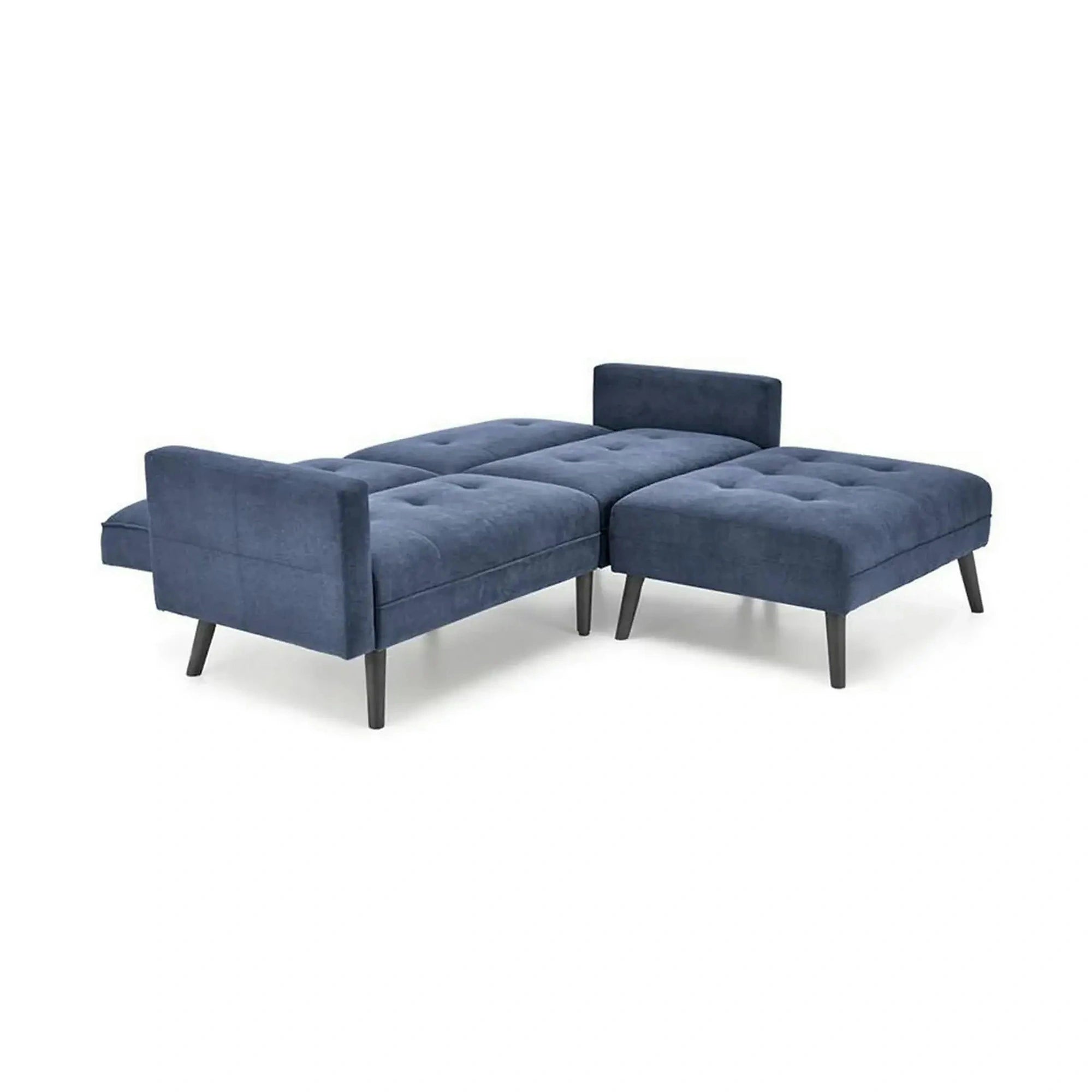 Canapea extensibila CORNELIUS, albastru/negru, stofa clasica/lemn, 200x153/167x80 cm