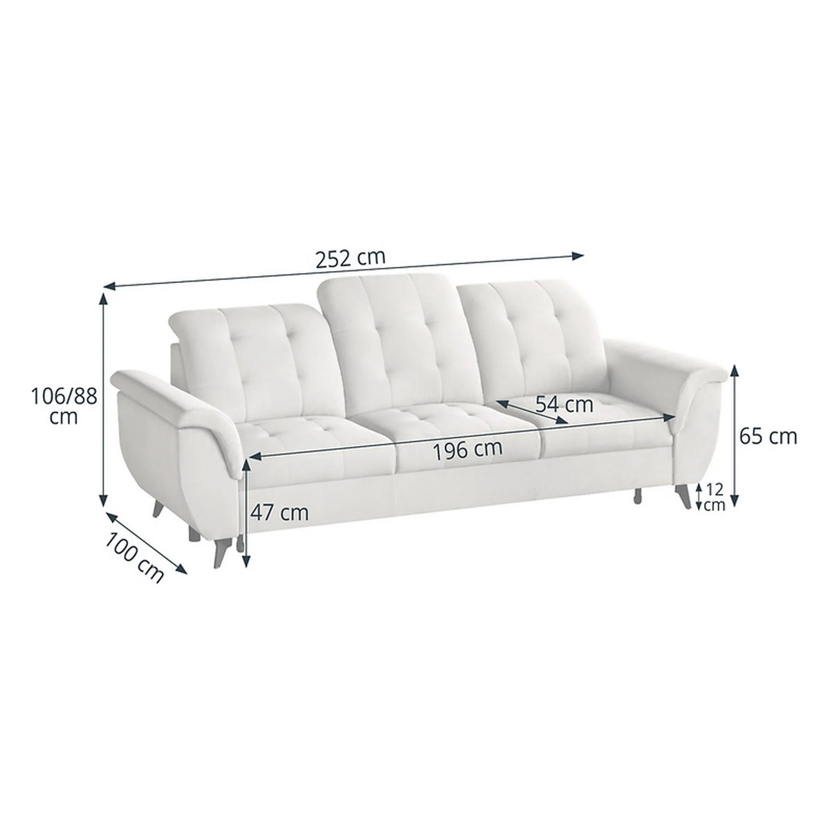 Canapea extensibila DORIA, stofa catifelata crem - Portland 21, 252x100x106 cm
