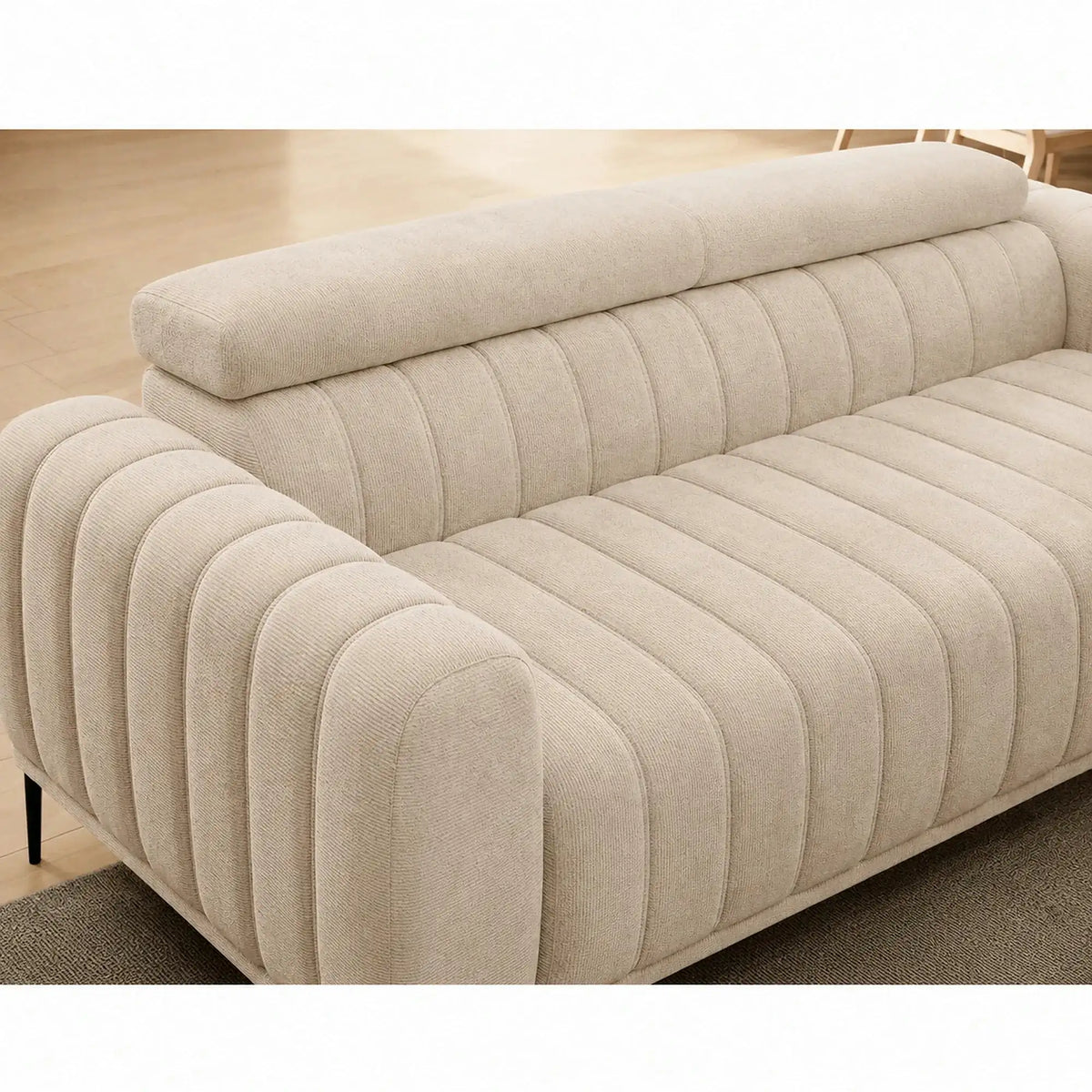 Canapea extensibila GANDI 140, stofa catifelata bej - Cloud 03, cu tetiere reglabile, 207x102x95 cm