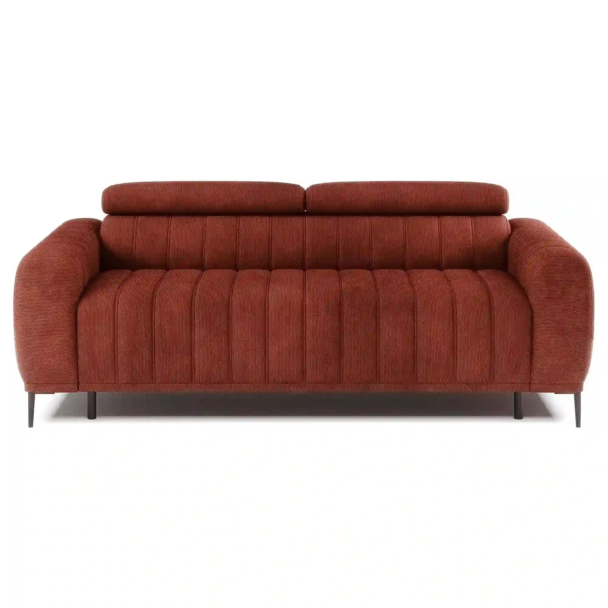 Canapea extensibila GANDI 140, stofa catifelata maro - Palladium 06, cu tetiere reglabile, 207x102x95 cm