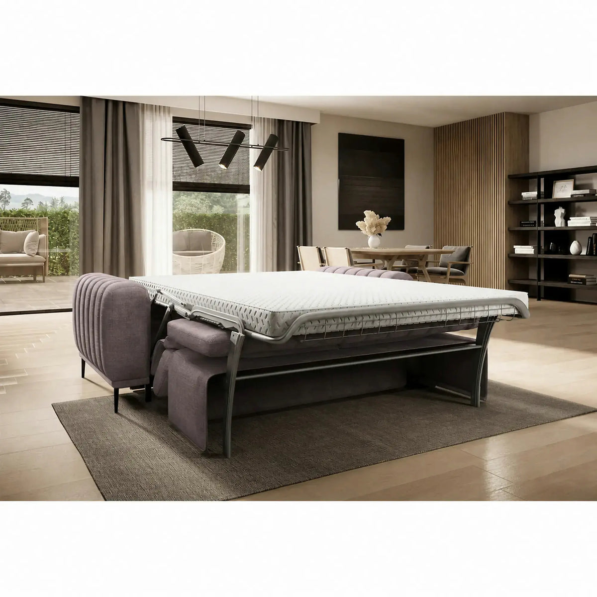 Canapea extensibila GANDI 140, stofa catifelata mov lila - Monolith 62, cu tetiere reglabile, 207x102x95 cm