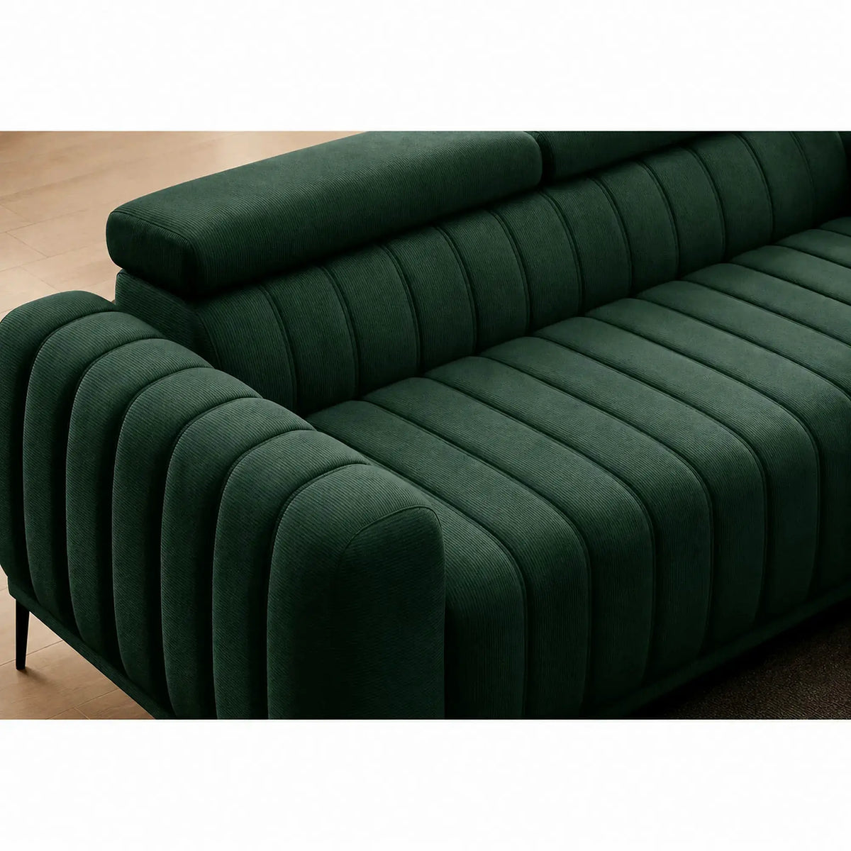 Canapea extensibila GANDI 160, stofa catifelata verde - Riviera 38, cu tetiere reglabile, 227x102x95 cm