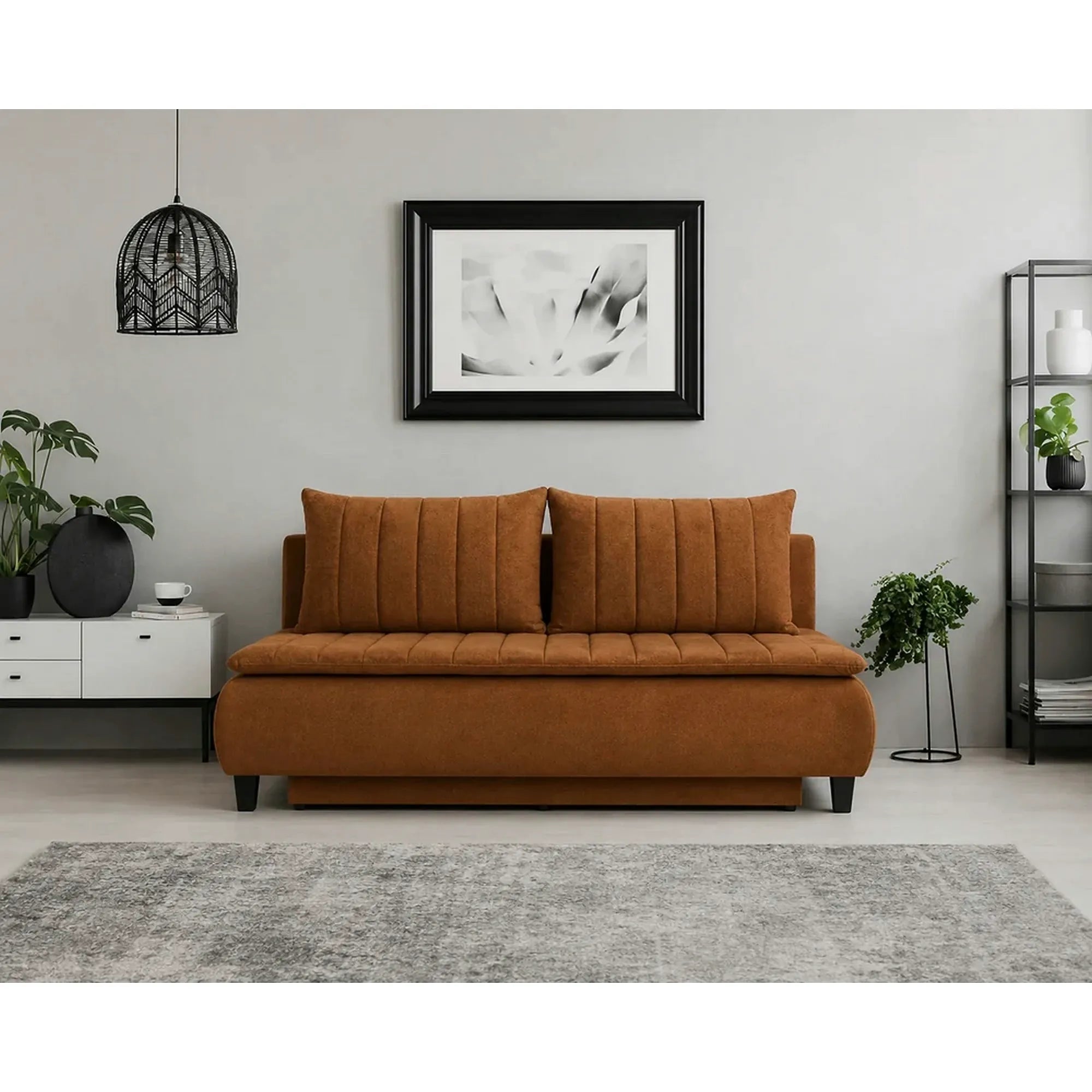 Canapea extensibila HARRY, stofa catifelata maro - Element 07, cu lada depozitare, 208x102x96 cm