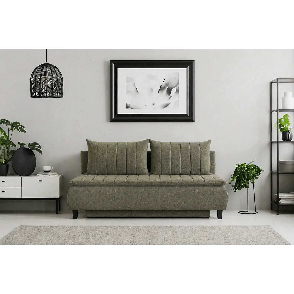 Canapea extensibila HARRY, stofa catifelata verde - Element 11, lada depozitare, 208x102x96 cm