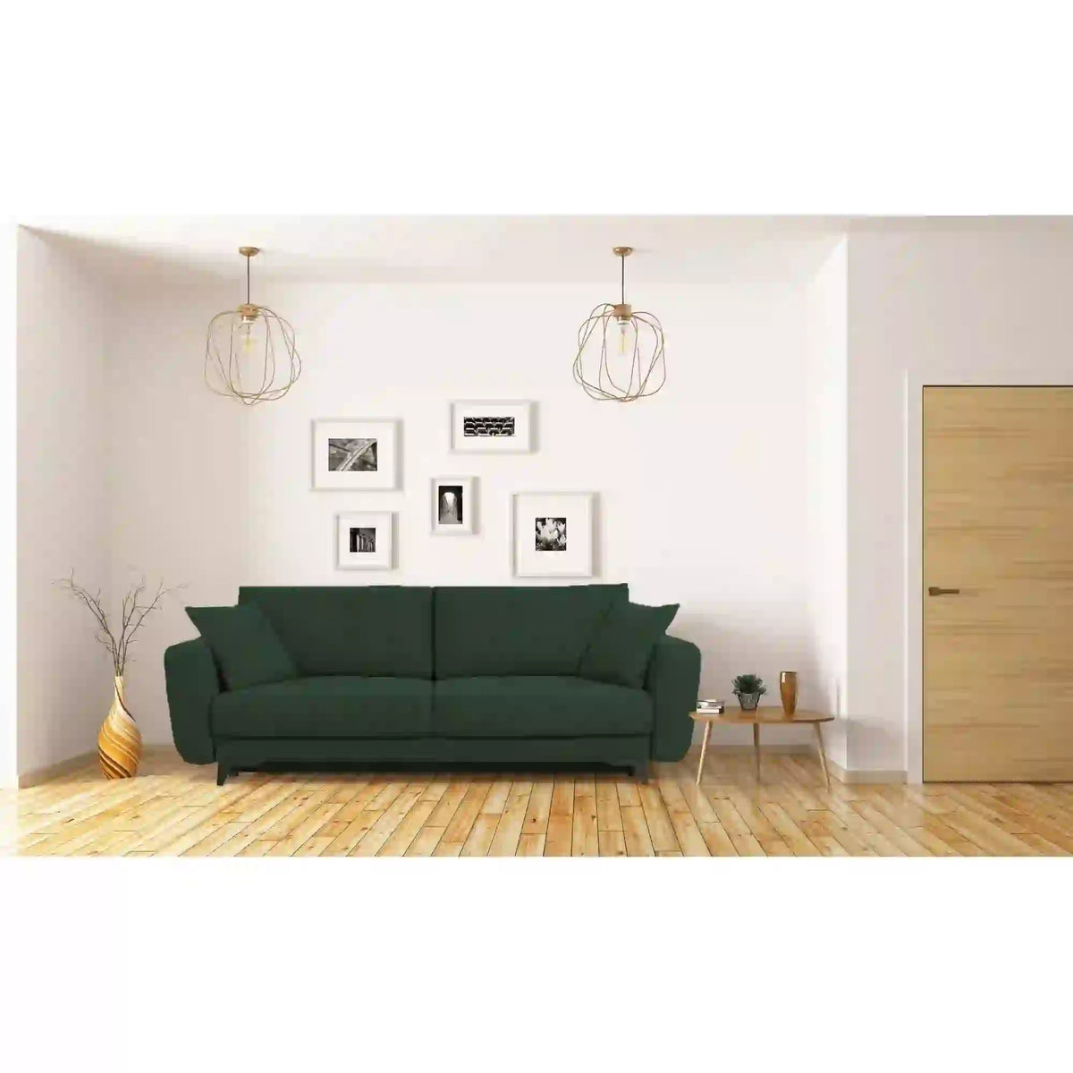 Canapea extensibila 3 persoane KARISA, stofa verde inchis - Element 12, cu spatiu depozitare, 246x111/160x93 cm