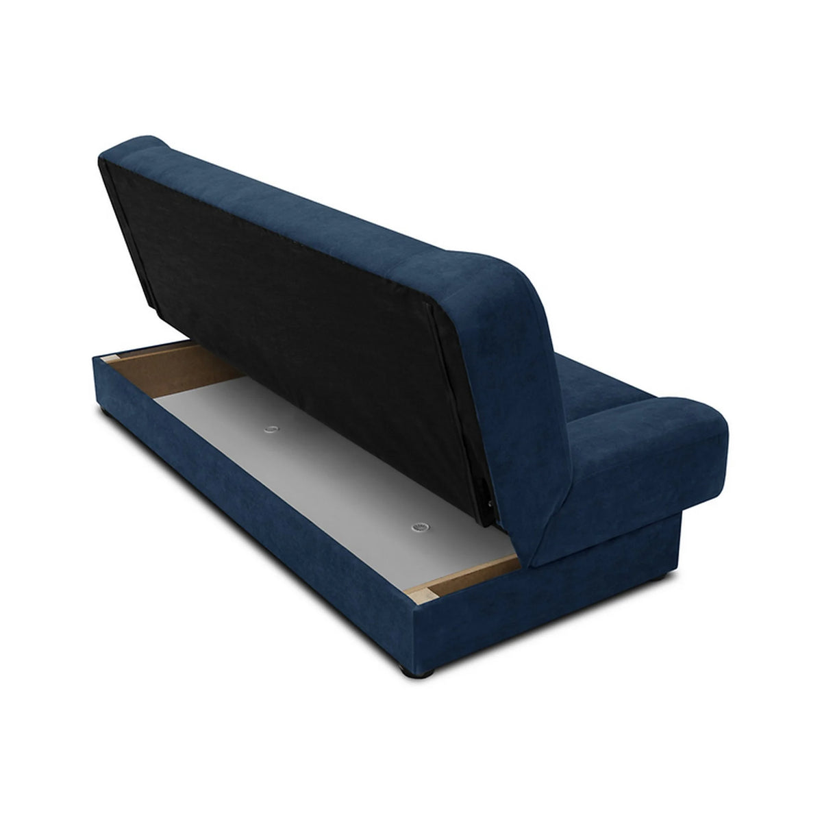 Canapea extensibila LAMI, stofa catifelata albastru - Soft 16, cu lada depozitare, 190x85x87 cm