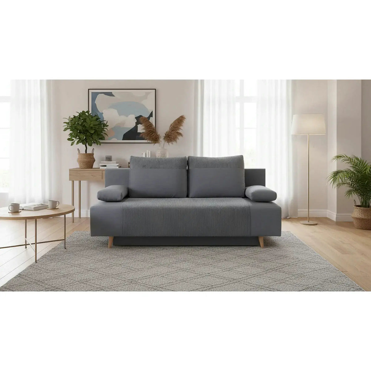 Canapea extensibila LEON, stofa catifelata gri - Poso 60, 191x89x92 cm