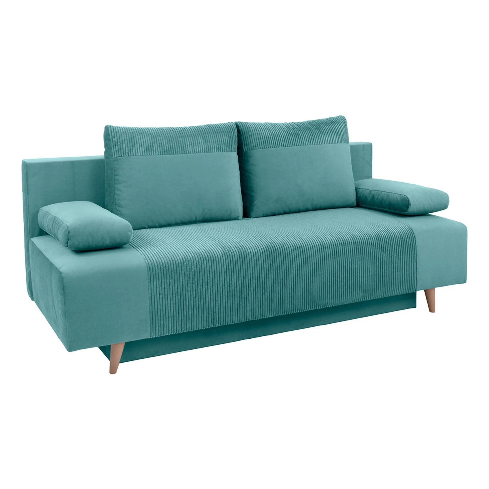 Canapea extensibila LEON, stofa catifelata turcoaz - Poso 26, 191x89x92 cm