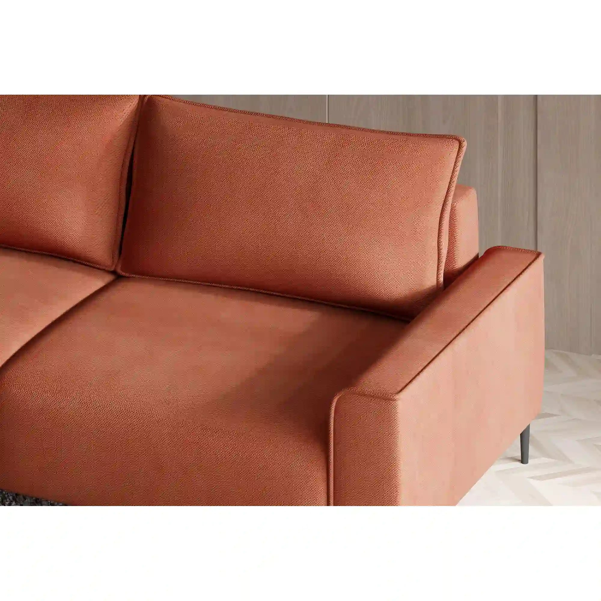 Canapea extensibila LUGO, stofa catifelata bej - Vogue 02, Gama Premium, cu lada depozitare, 235x105x90 cm