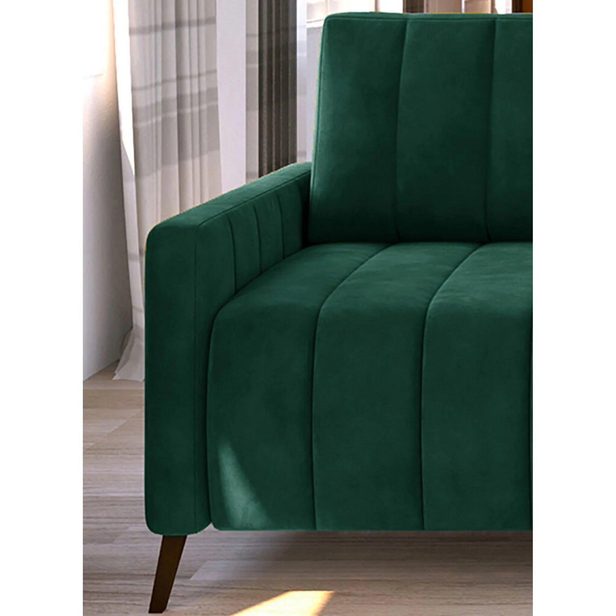 Canapea extensibila Molly, stofa catifelata verde inchis - Terra 75, Gama Premium, cu lada depozitare, 226x101x91 cm