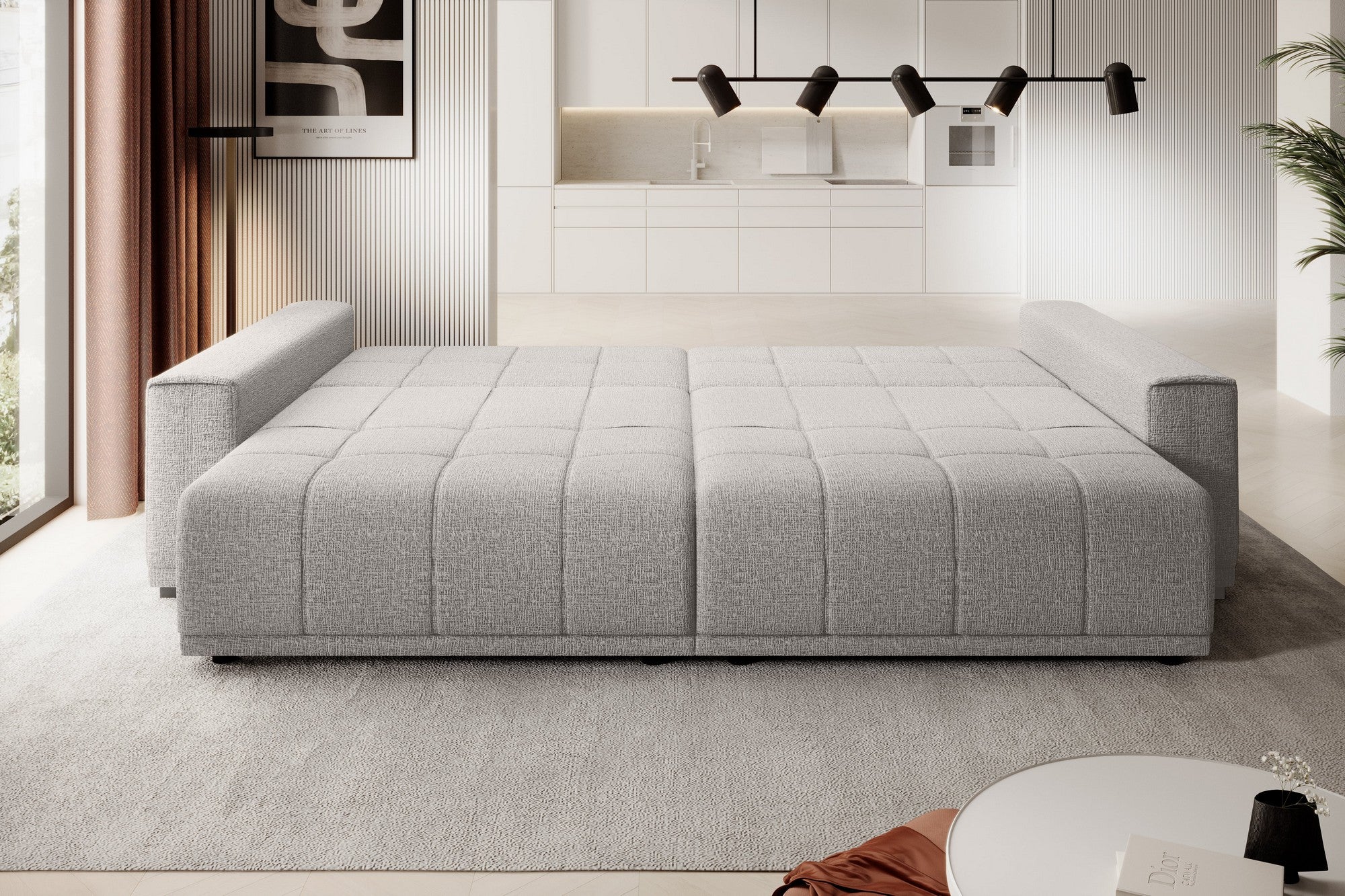 Canapea extensibila MOTTA, stofa catifelata albastru inchis - Vogue 13, Gama Premium, cu spatiu depozitare, 278x130x83 cm