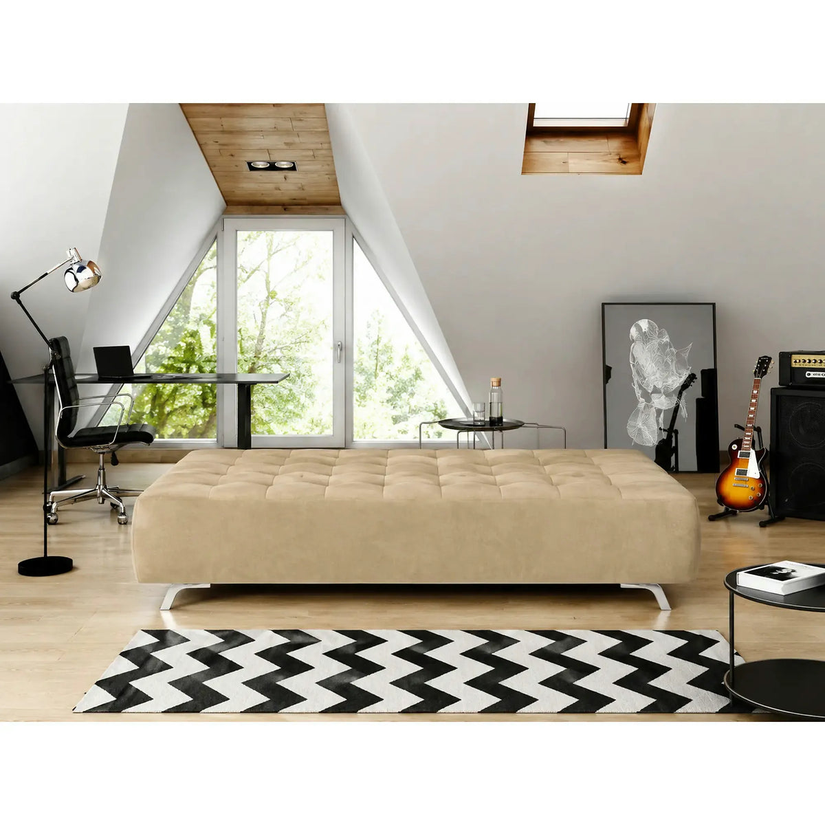 Canapea extensibila OSLO, stofa catifelata crem - Riviera 21, cu lada depozitare, 197x94x90 cm