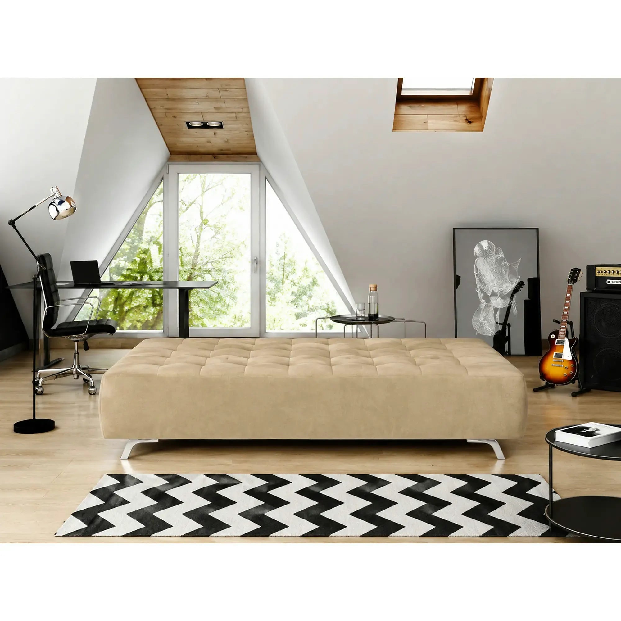 Canapea extensibila OSLO, stofa catifelata crem - Riviera 21, cu lada depozitare, 197x94x90 cm