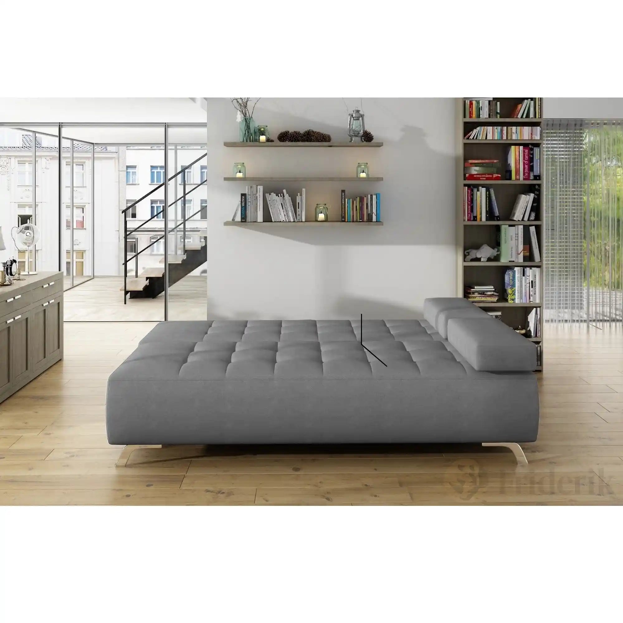 Canapea extensibila OSLO, stofa catifelata gri grafit - Palladium 19, Gama Premium, cu lada depozitare, 197x94x90 cm