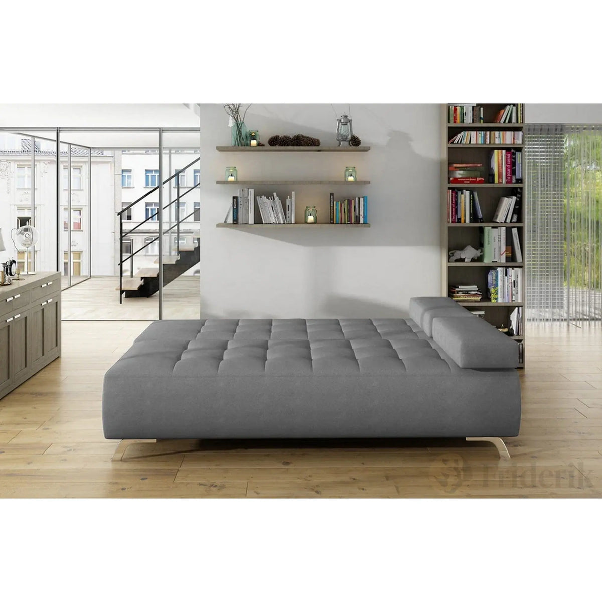 Canapea extensibila OSLO, stofa catifelata gri grafit - Riviera 96, Gama Premium, cu lada depozitare, 197x94x90 cm