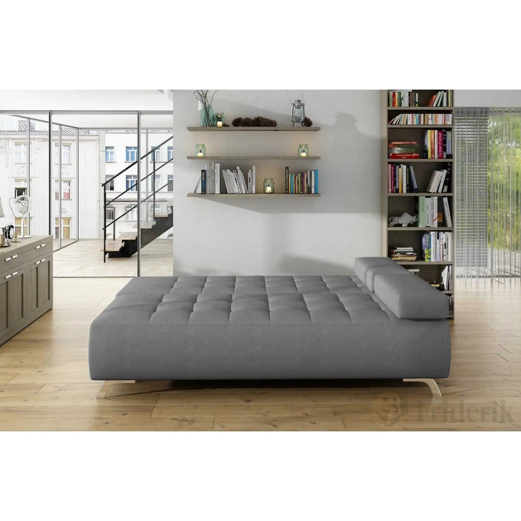 Canapea extensibila OSLO, stofa catifelata gri grafit - Riviera 96, Gama Premium, cu lada depozitare, 197x94x90 cm