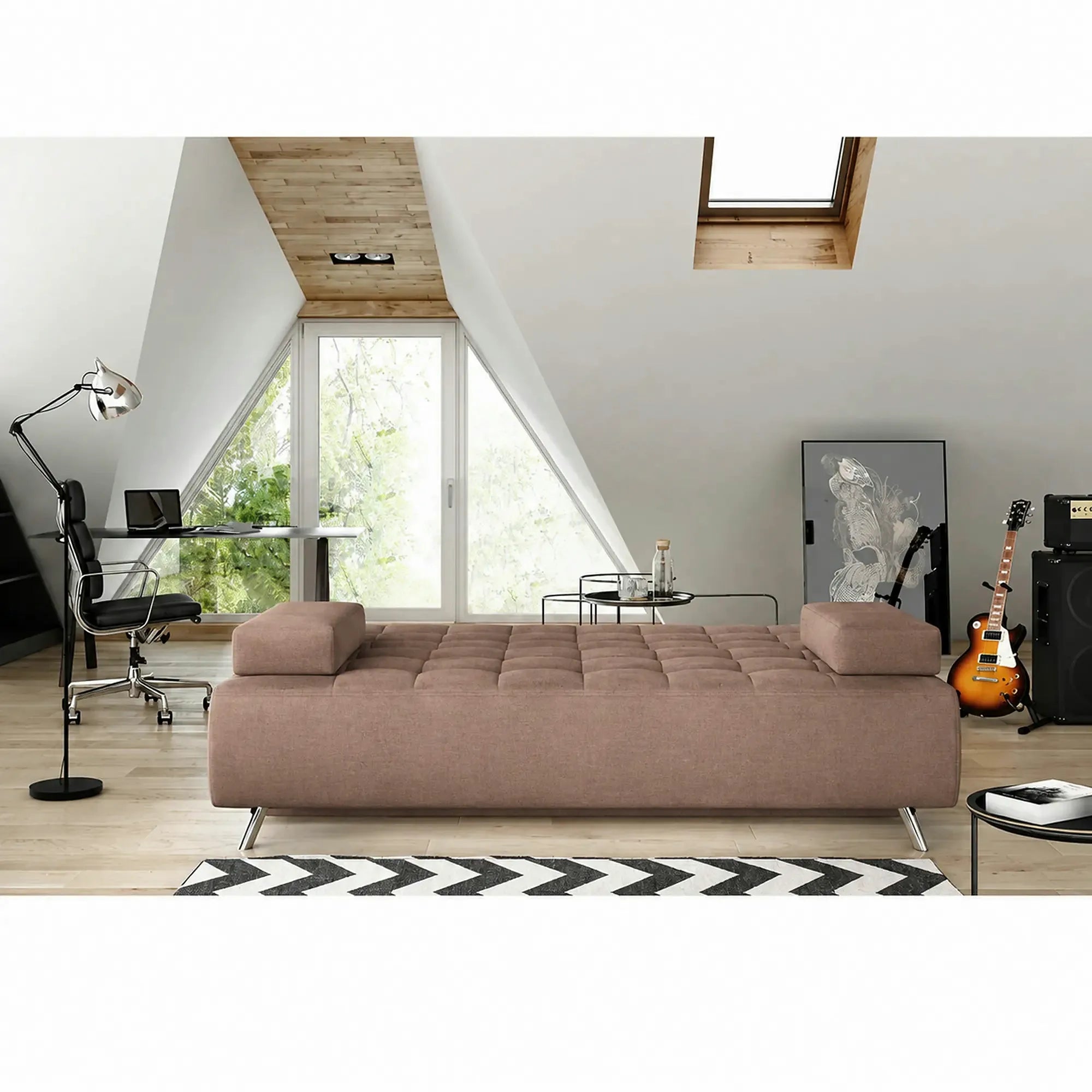 Canapea extensibila OSLO, stofa catifelata maro deschis - Palladium 4, 197x94x90 cm