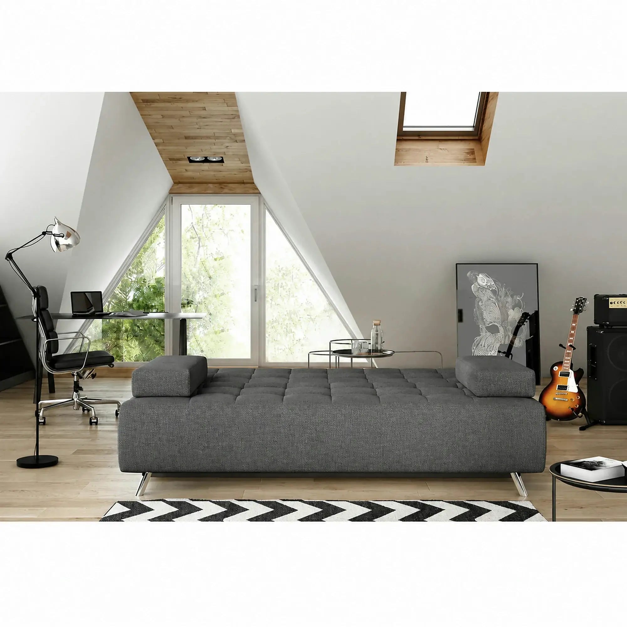 Canapea extensibila OSLO, stofa clasica gri inchis - Austin 19, cu lada depozitare, 197x94x90 cm