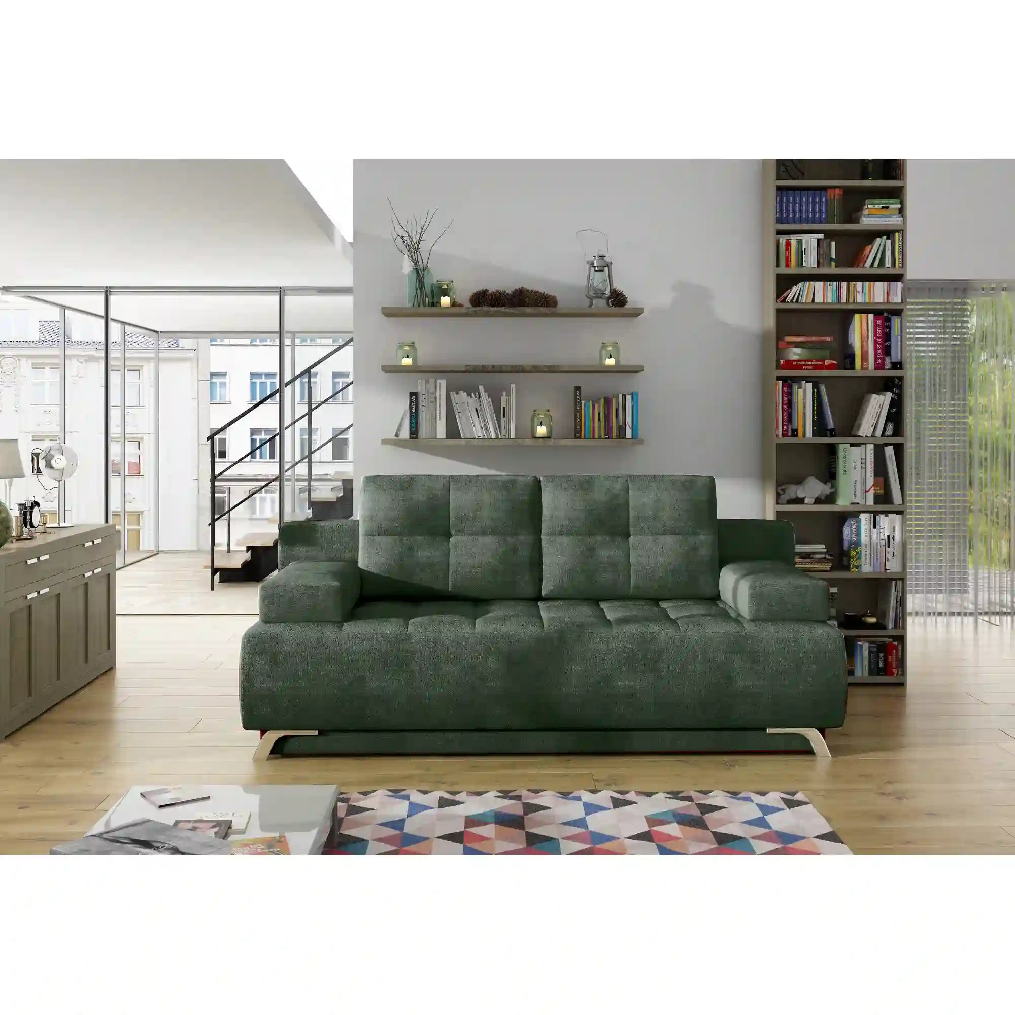 Canapea extensibila OSLO, stofa catifelata galben - Terra 48, Gama Premium, cu lada depozitare, 197x94x90 cm