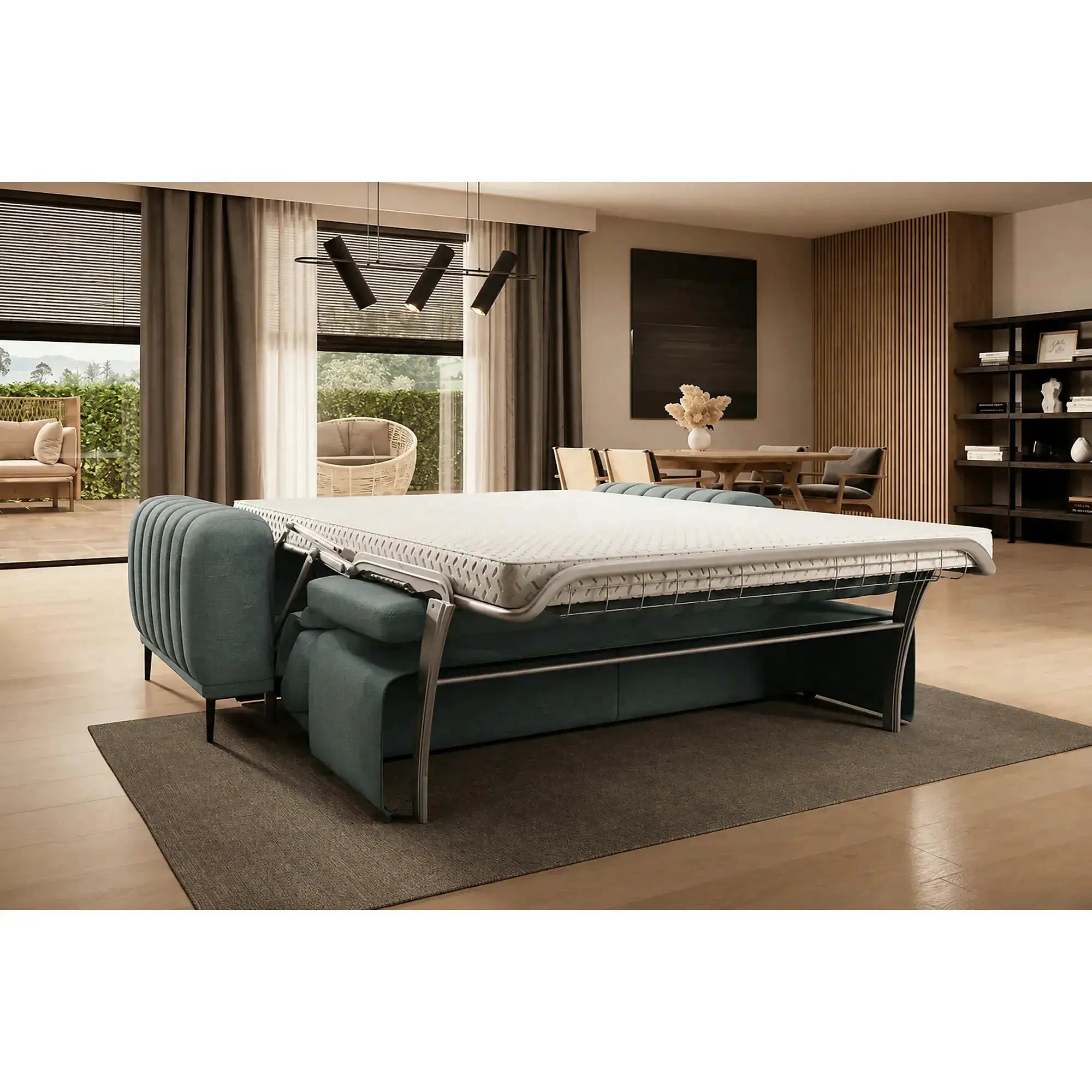 Canapea extensibila pat dublu GANDI 160, stofa catifelata verde menta - Salvador 12, cu tetiere reglabile, 227x102x95 cm