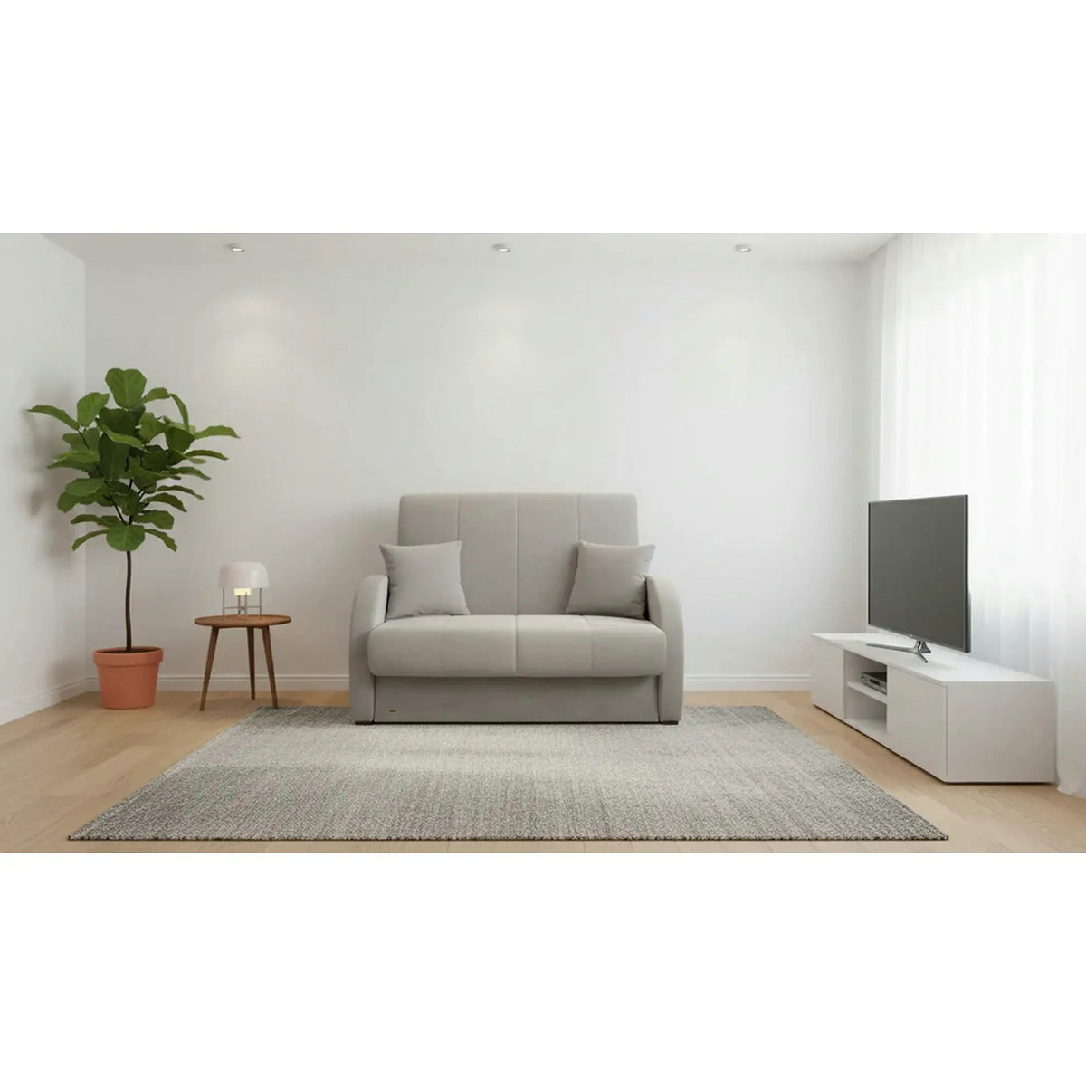Canapea extensibila POLI, stofa catifelata bej - Matana 17, 134x110x97 cm