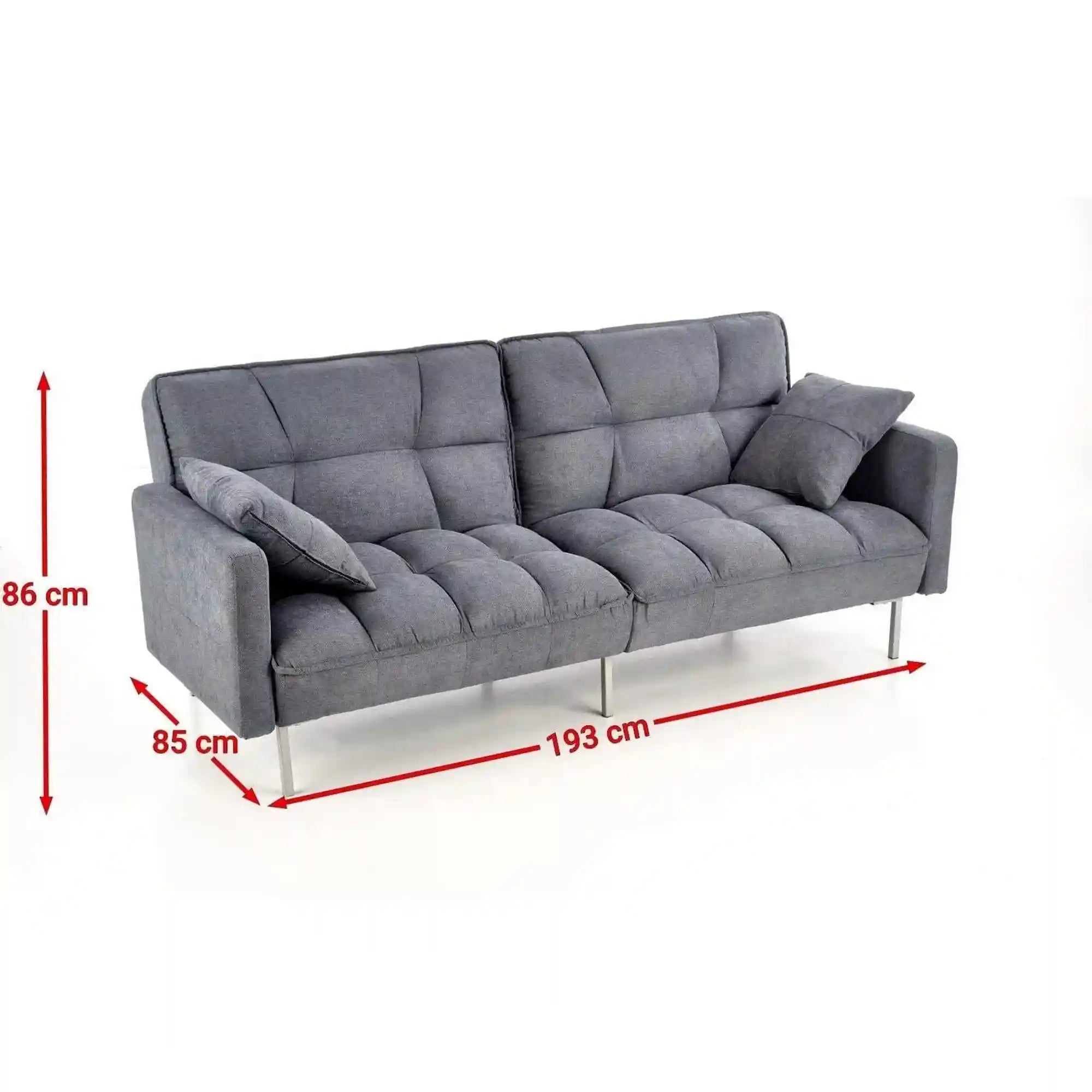 Canapea extensibila ROBERTO, gri albastrui, stofa, 193x85/108x86/58 cm