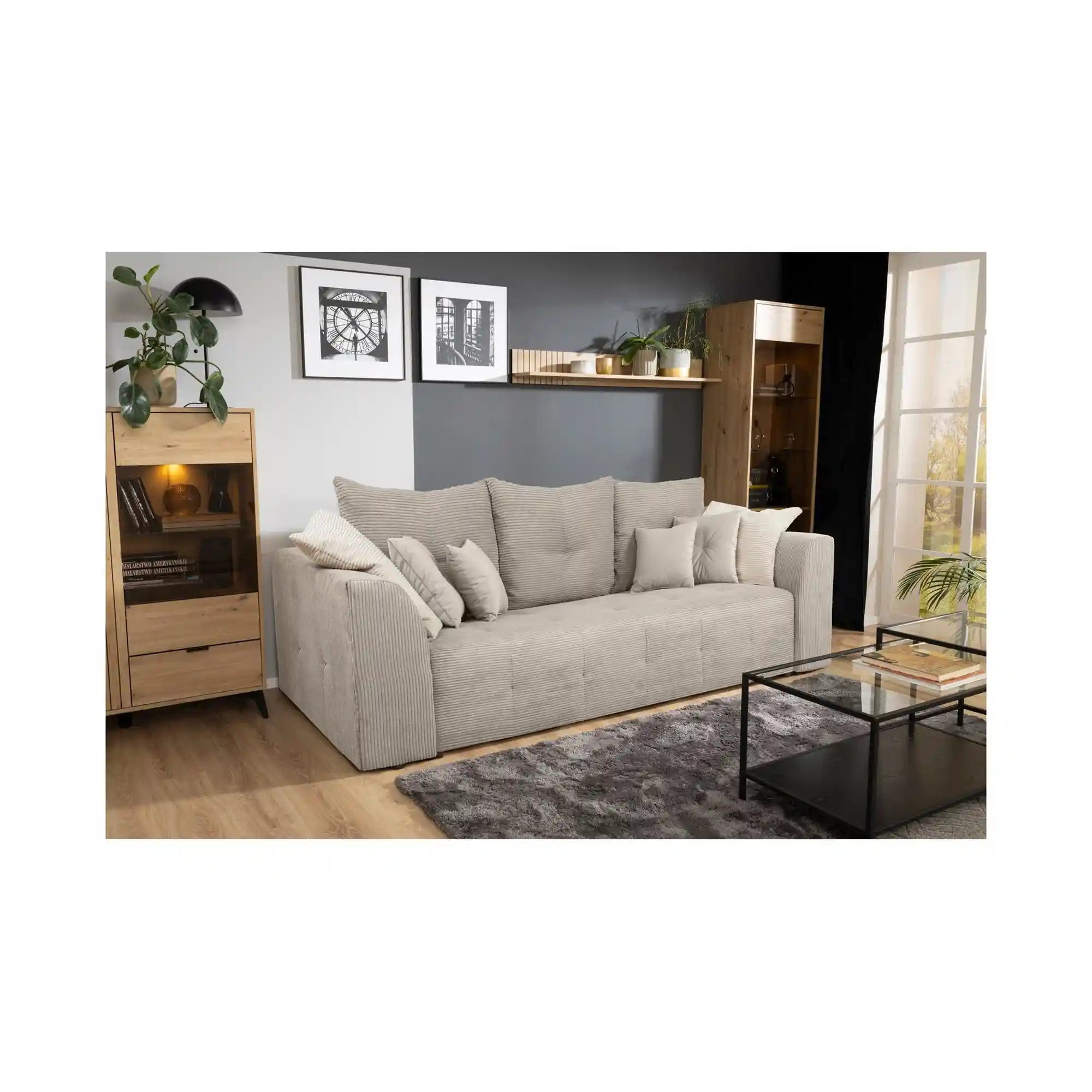 Canapea extensibila ROYAL IV, stofa catifelata bej - Poso 2, 247x116x96 cm