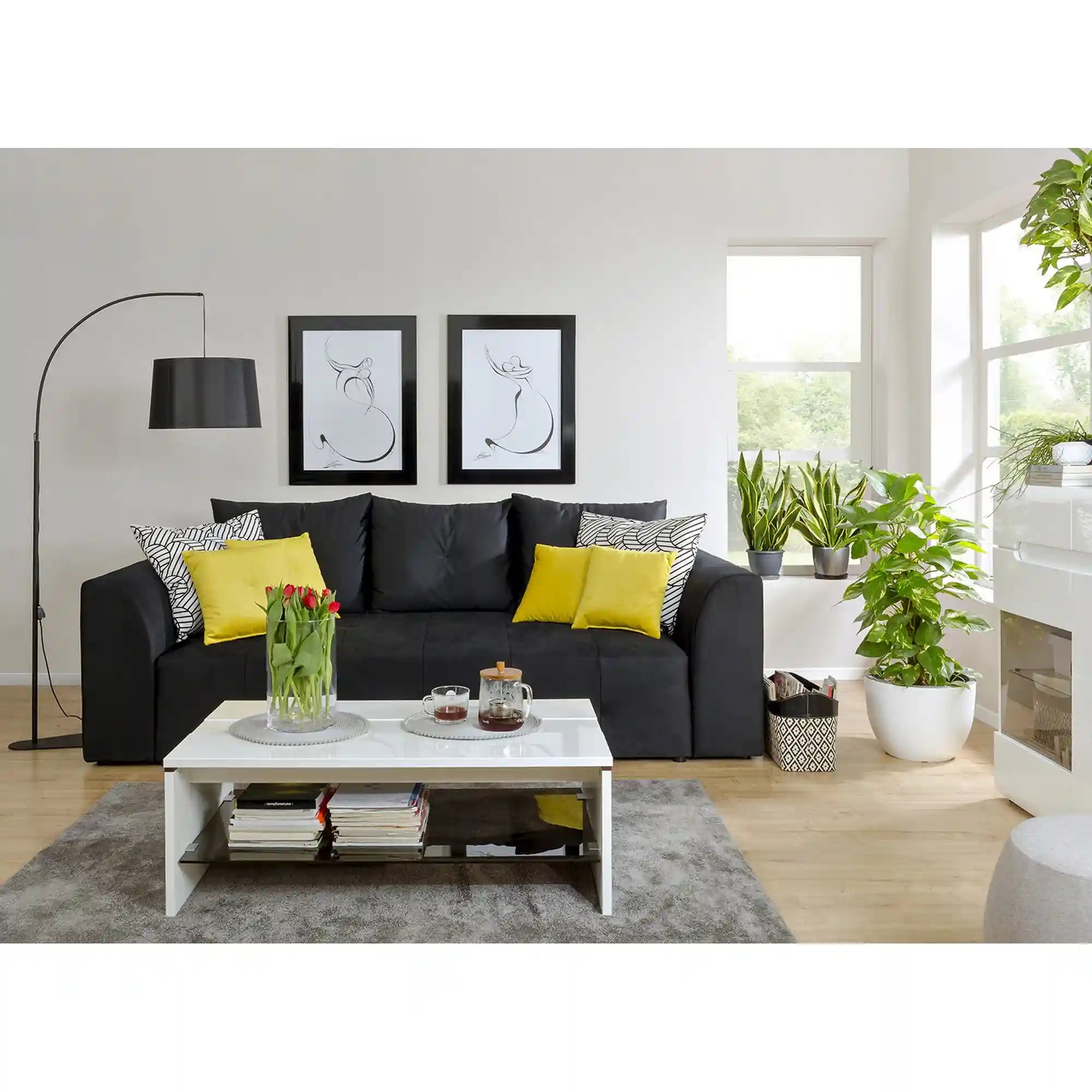 Canapea extensibila ROYAL IV, stofa catifelata negru - Solar 99, 247x116x96 cm