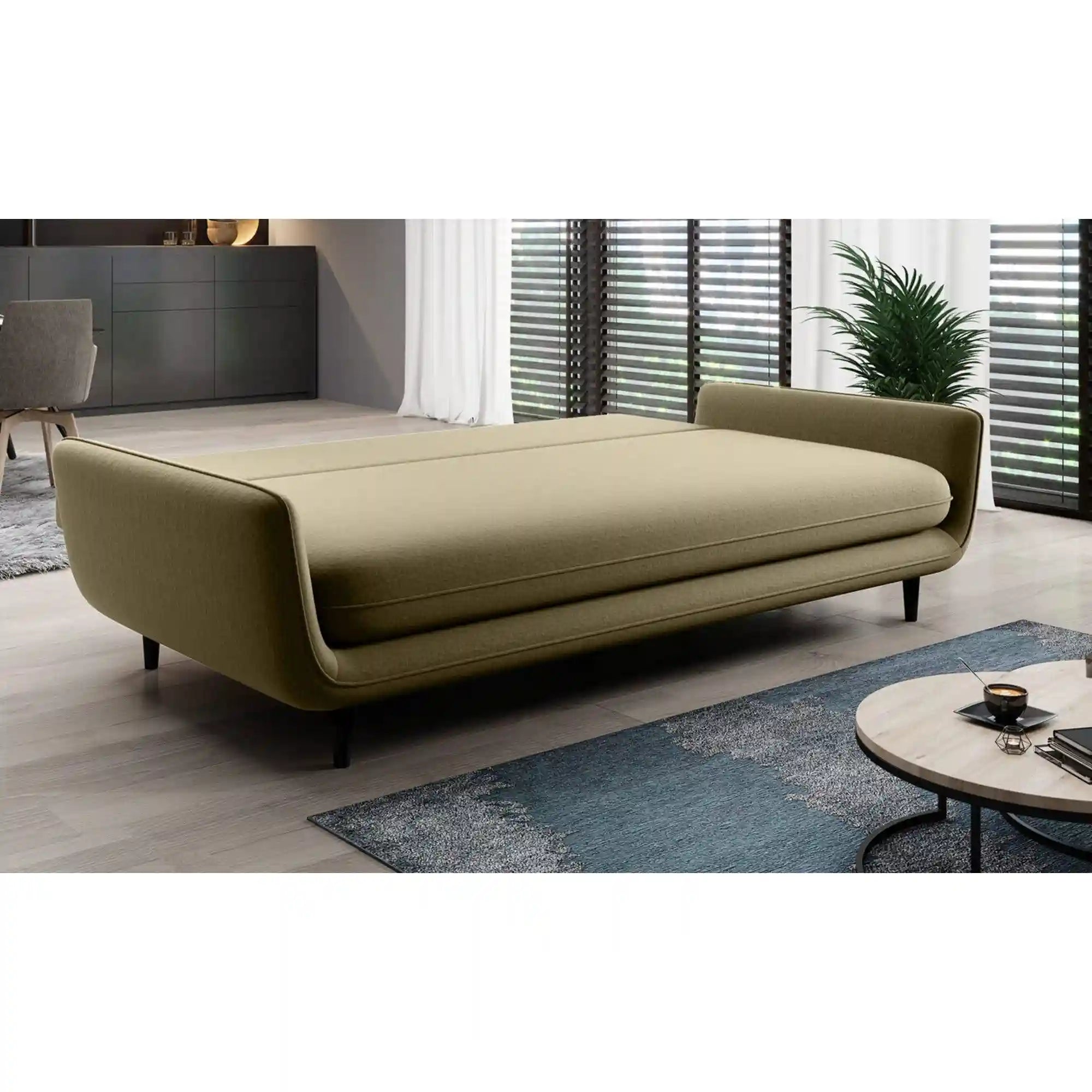 Canapea extensibila Solano, stofa catifelata verde marin - Terra 72, Gama Premium, cu lada depozitare, 230x107x85/73 cm