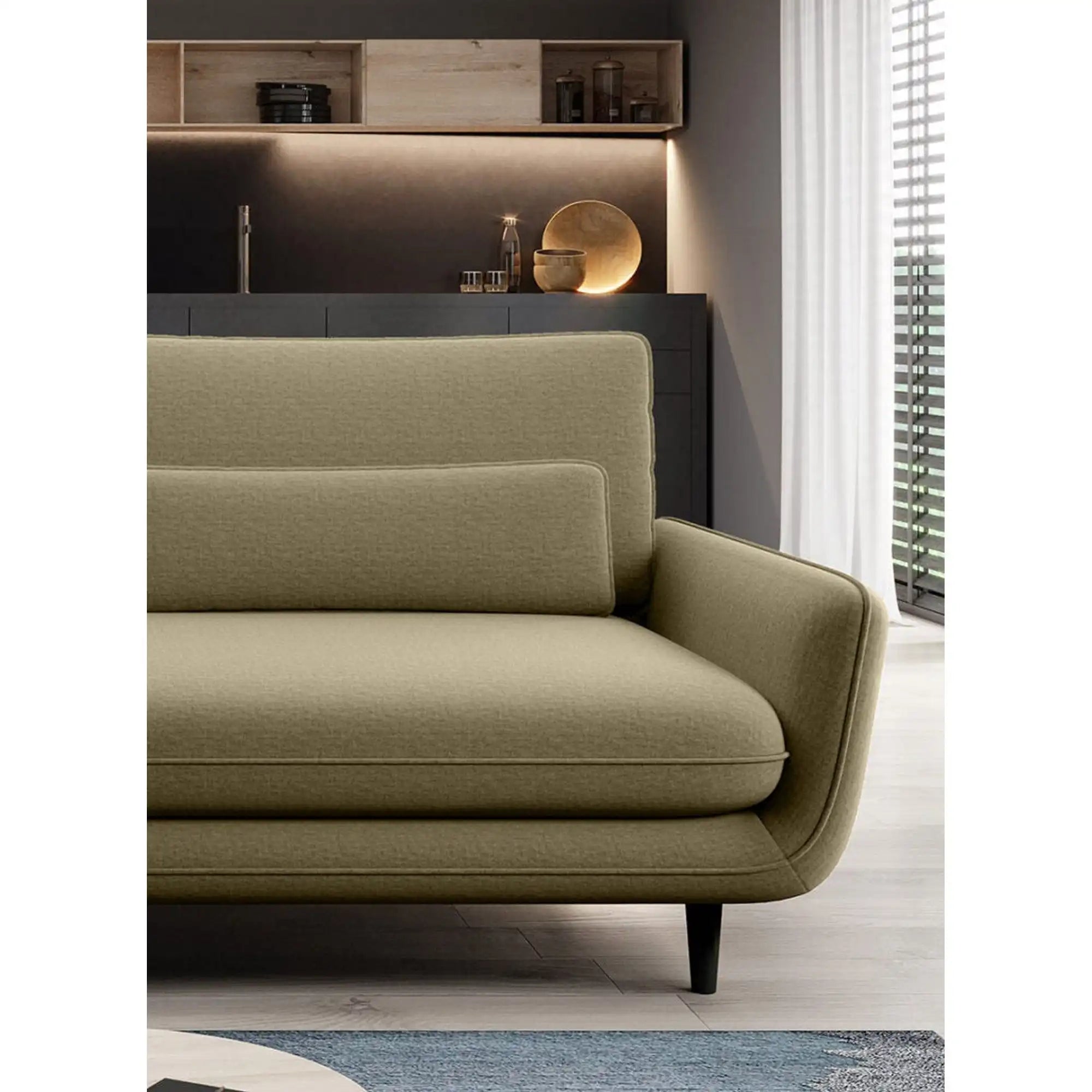 Canapea extensibila Solano, stofa catifelata verde marin - Terra 72, Gama Premium, cu lada depozitare, 230x107x85/73 cm