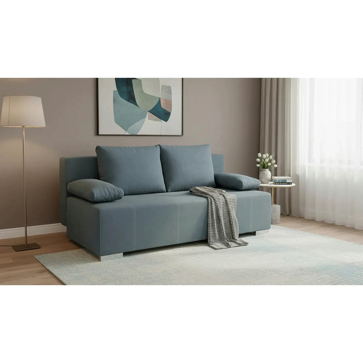 Canapea extensibila STREET IV, stofa catifelata albastru - Wind 76, 197x98x95 cm