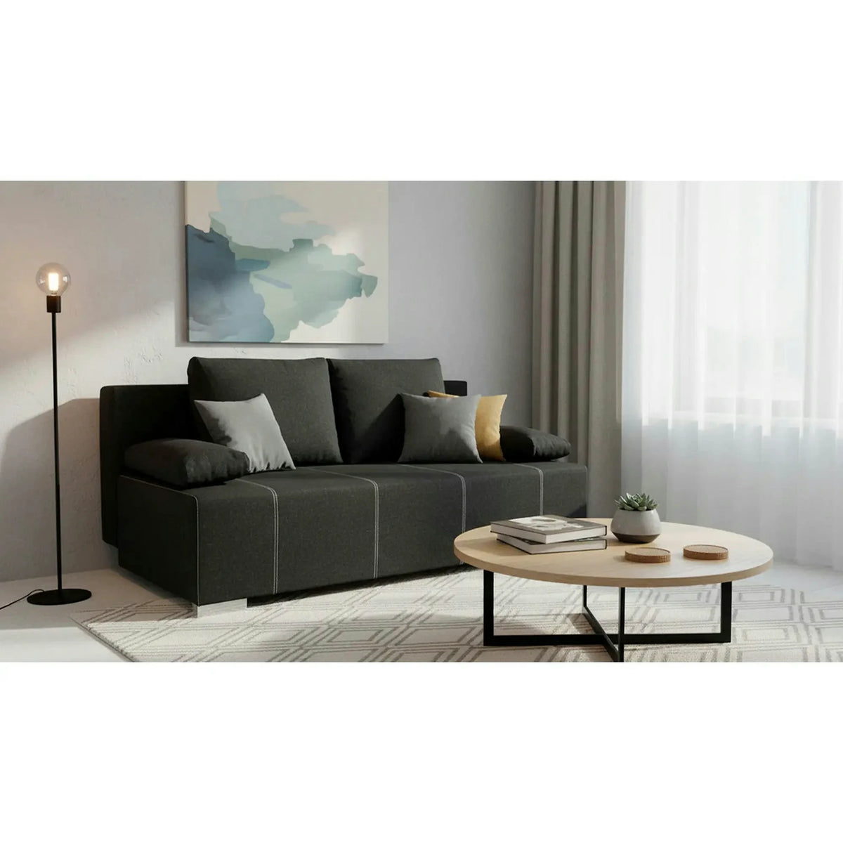 Canapea extensibila STREET IV, stofa catifelata negru - Denver 21, 197x98x95 cm