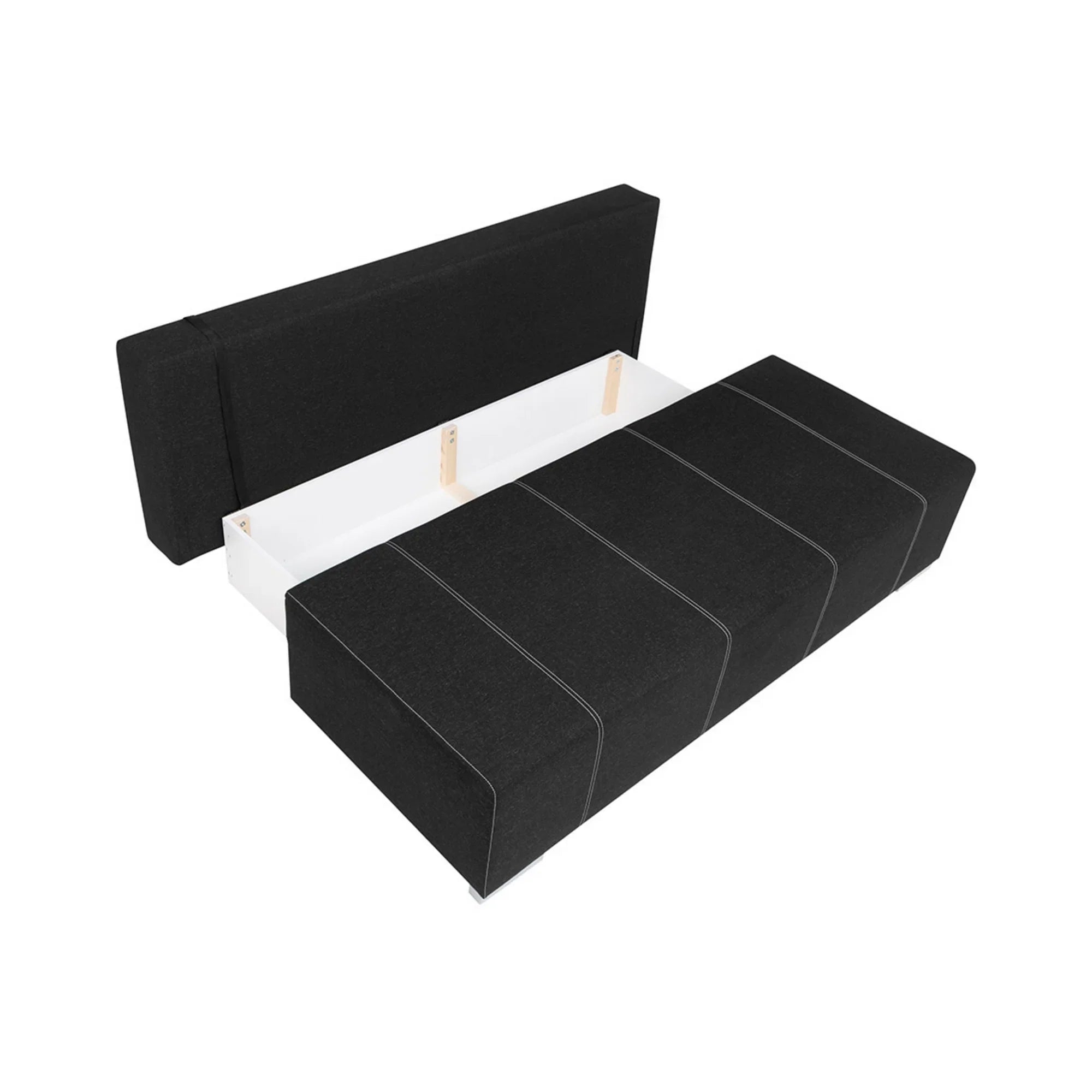 Canapea extensibila STREET IV, stofa catifelata negru - Denver 21, 197x98x95 cm