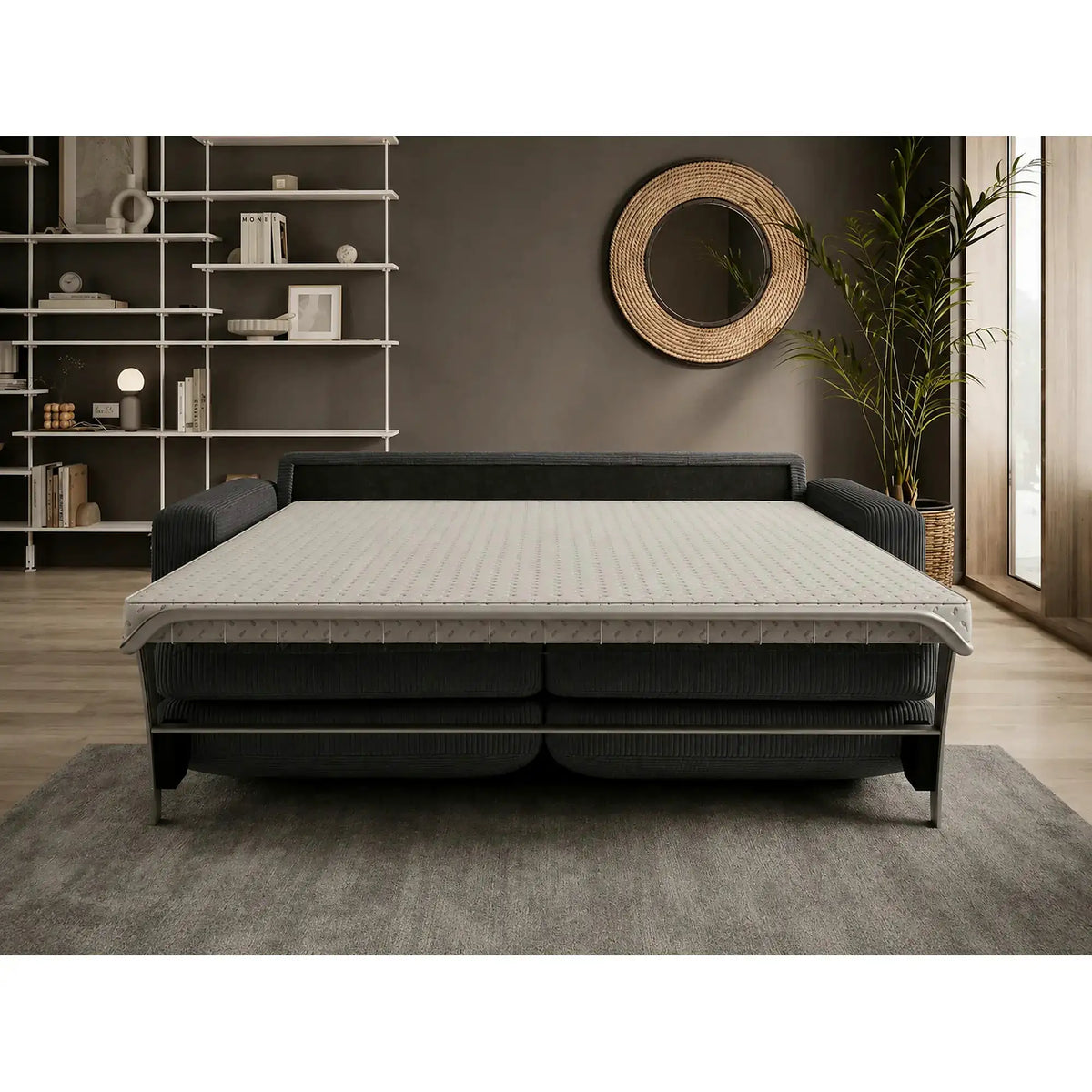 Canapea extensibila VANILLA 160, stofa catifelata gri grafit - Riviera 96, 220x98x87 cm