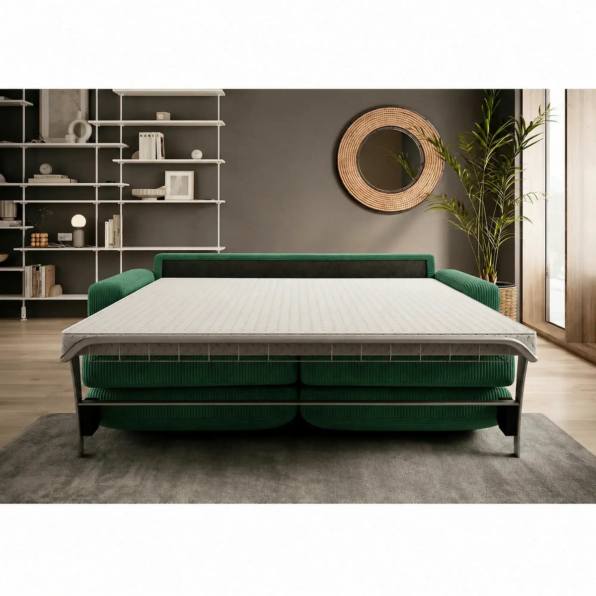 Canapea extensibila VANILLA 160, stofa catifelata verde - Cloud 39, 220x98x87 cm