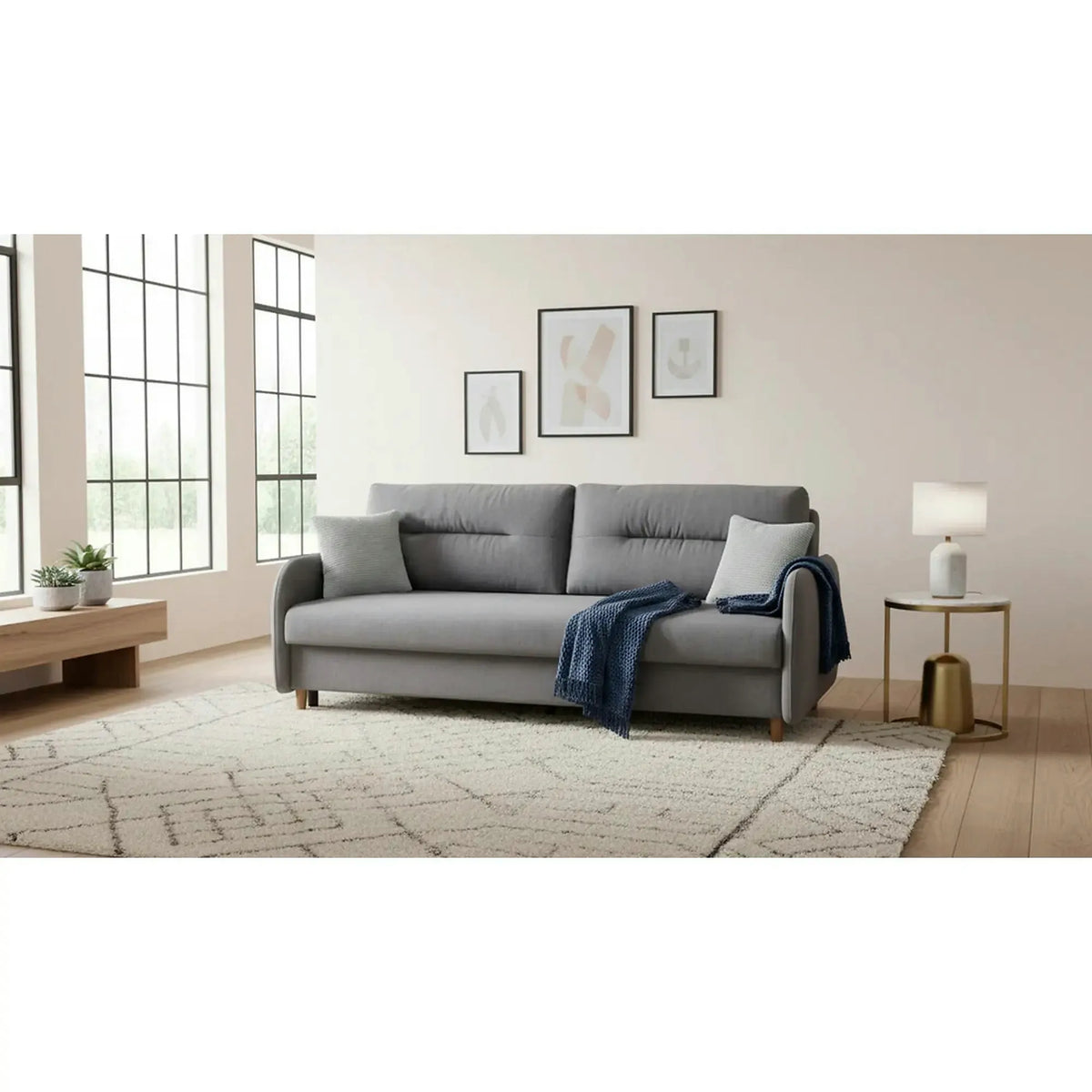 Canapea extensibila VERTO, stofa catifelata gri - Asti 23, 206x93x88 cm