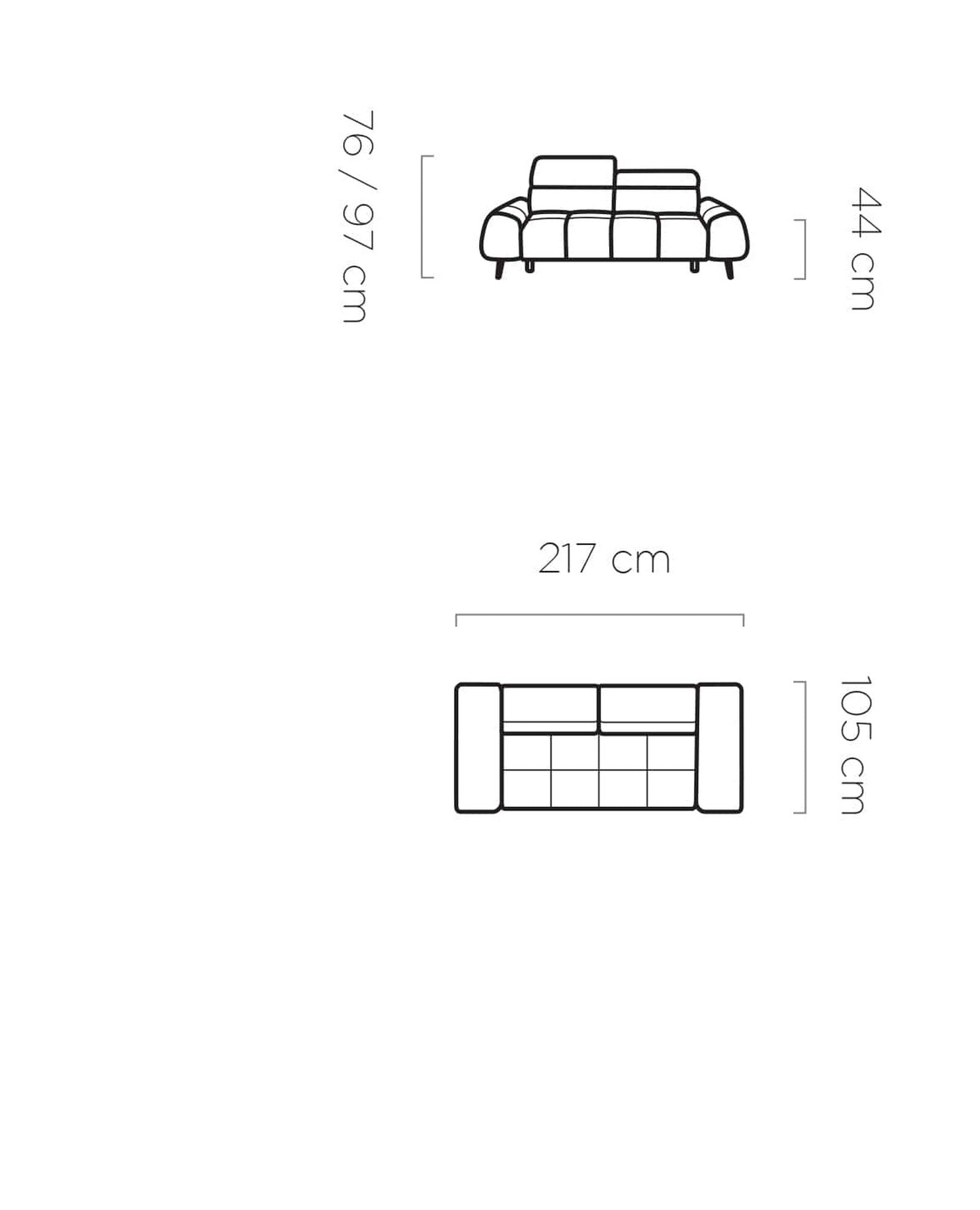 Canapea MAVEL 3, personalizabil materiale Gama Premium, cu reglaj electric, 217x105x97 cm