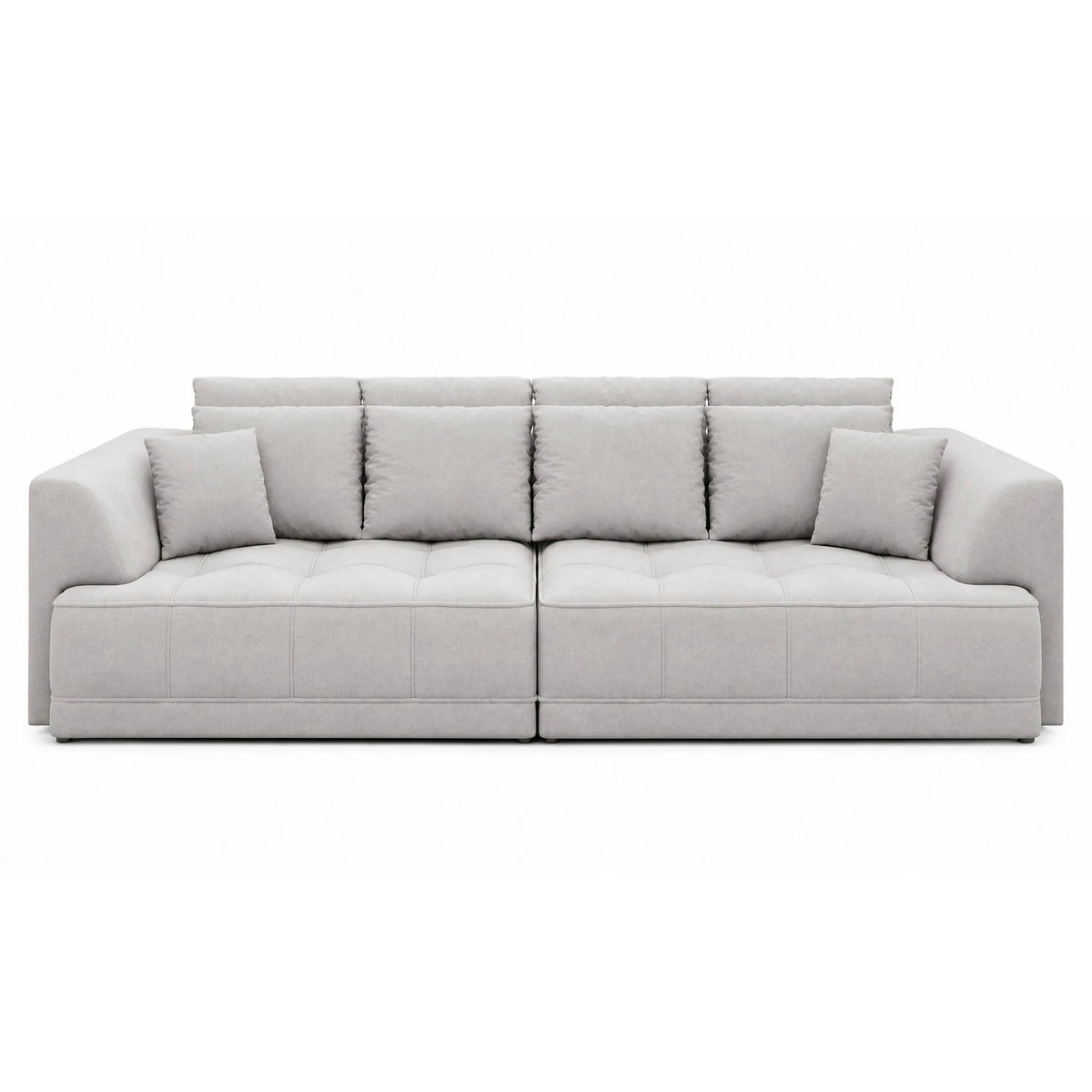 Canapea moderna pentru living TIGA, stofa catifelata crem - Whisper 01, reglaj electric, 302x136x72/88 cm