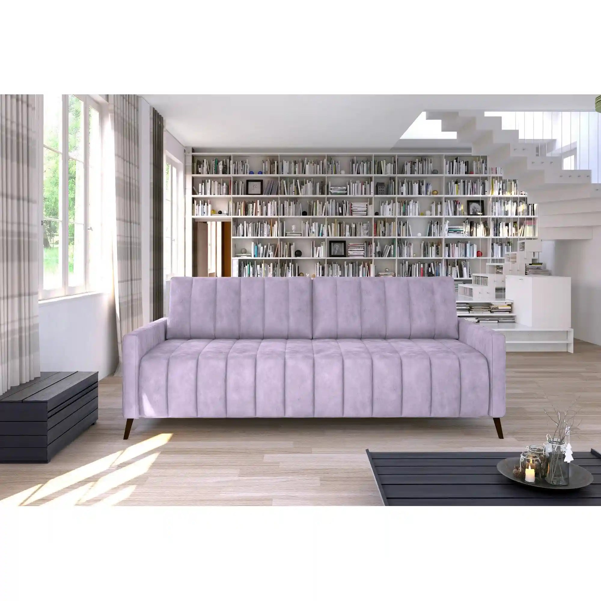 Canapea MOLLY, stofa catifelata mov lila - Monolith 62, cu lada depozitare, 226x78/91x101 cm