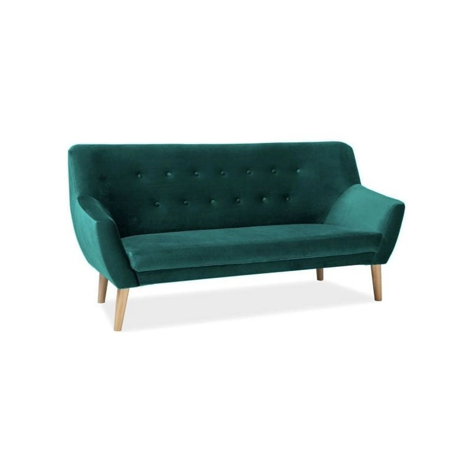 Canapea NORDIC 3, verde, stofa catifelata/lemn, 180x75x90 cm
