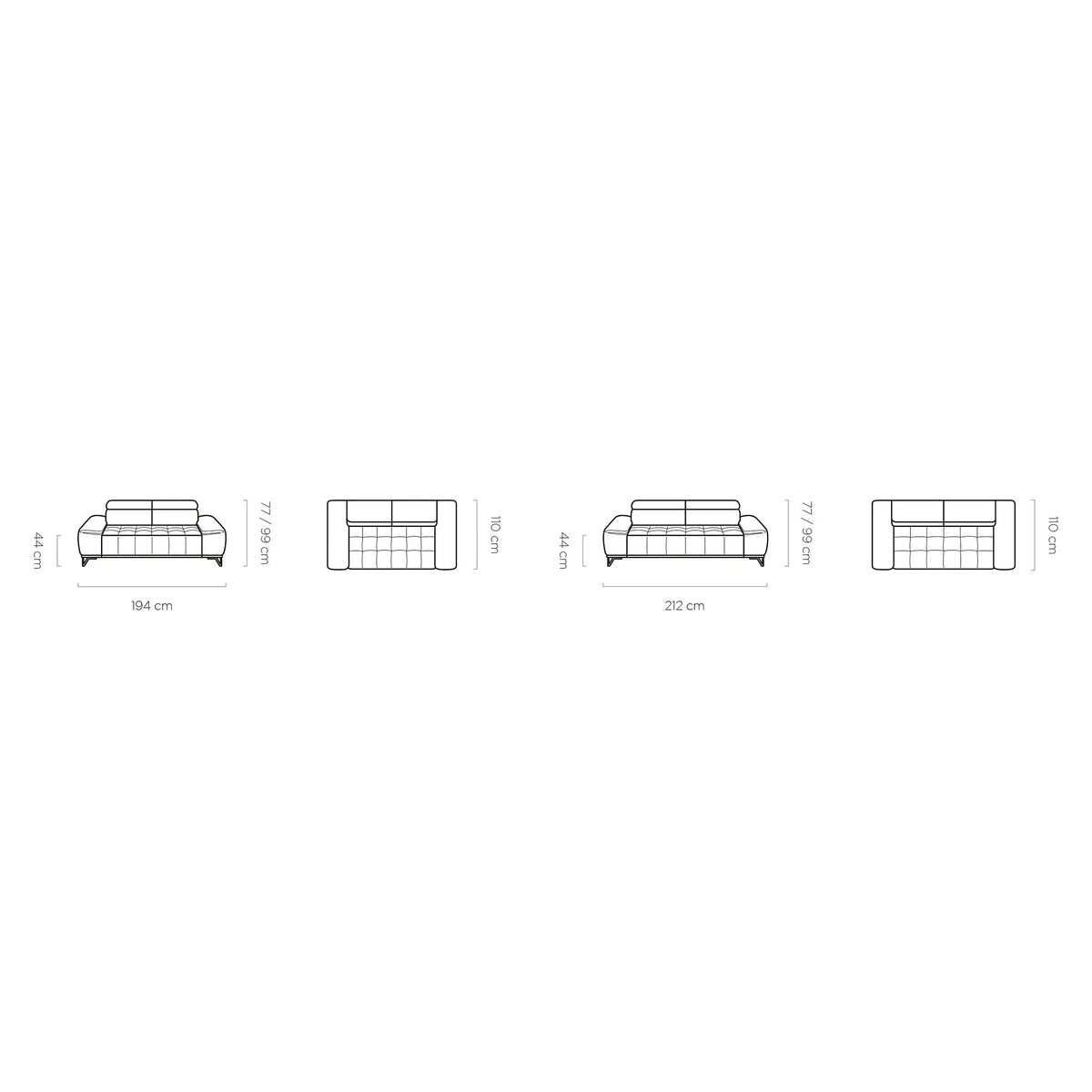 Canapea PALLADIO 3E, personalizabil, reglaj electric, tetiere raglabile, 212x110x99 cm