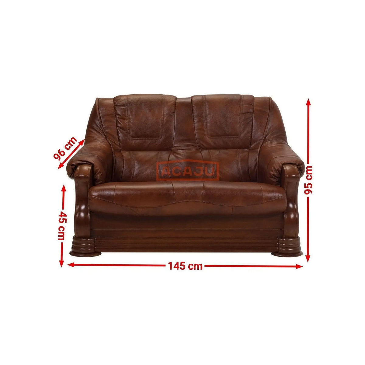 Canapea PARMA, maro, piele naturala/lemn/placaj, 145x96x95 cm