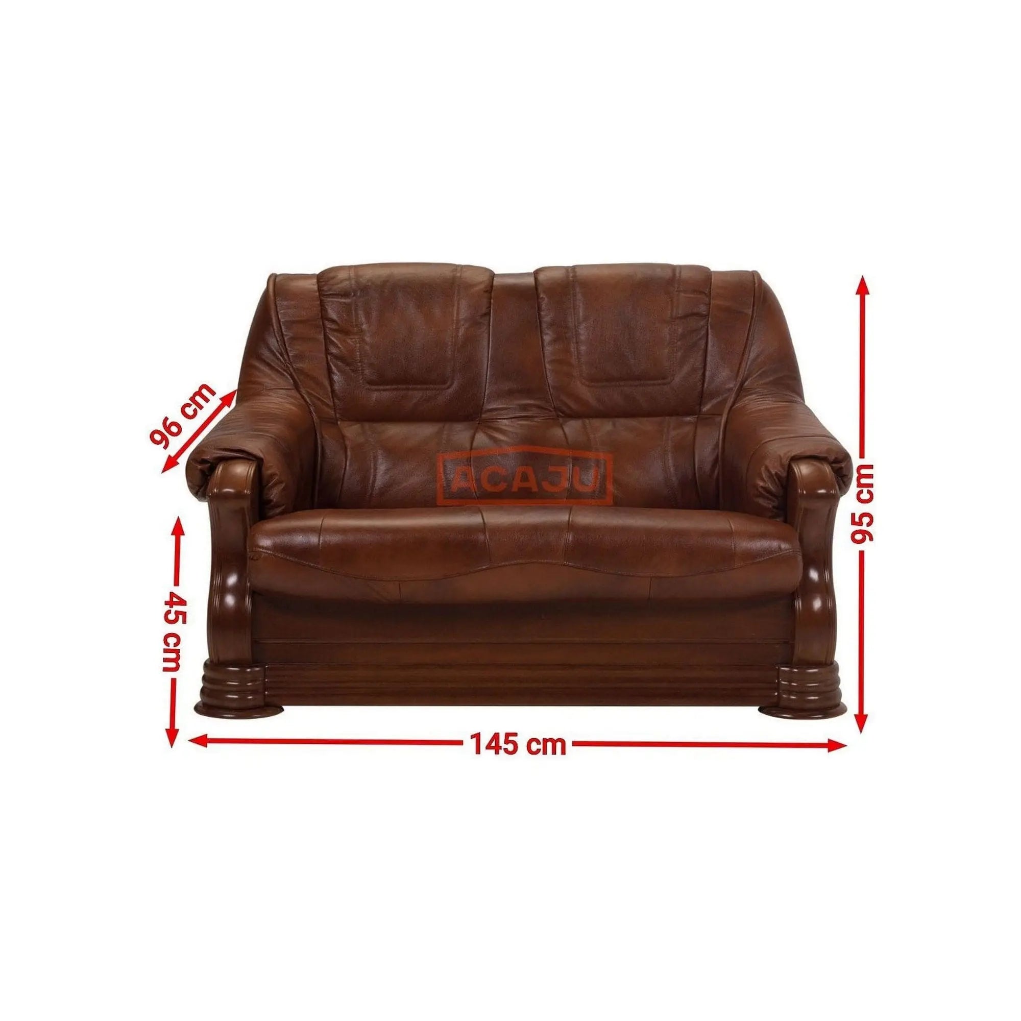 Canapea PARMA, maro, piele naturala/lemn/placaj, 145x96x95 cm