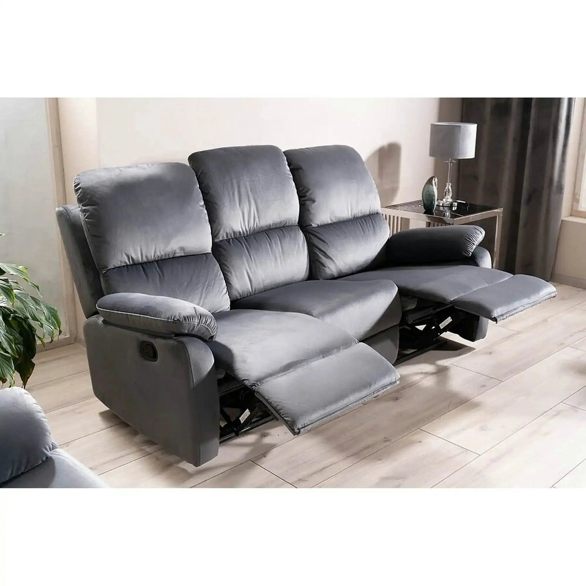 Canapea SPENCER 3, gri, stofa catifelta/metal, 193x94x101 cm
