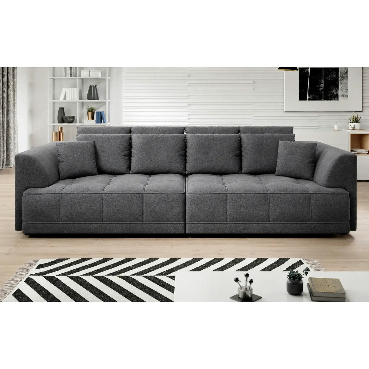 Canapea TIGA, stofa catifelata gri inchis - Salvador 15, cu reglaj electric, 302x136x88/72 cm