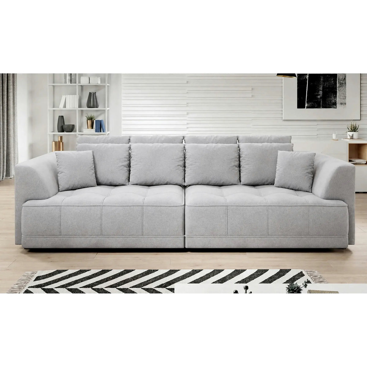 Canapea TIGA, stofa catifelata gri - Whisper 16, cu reglaj electric, 302x136x88/72 cm
