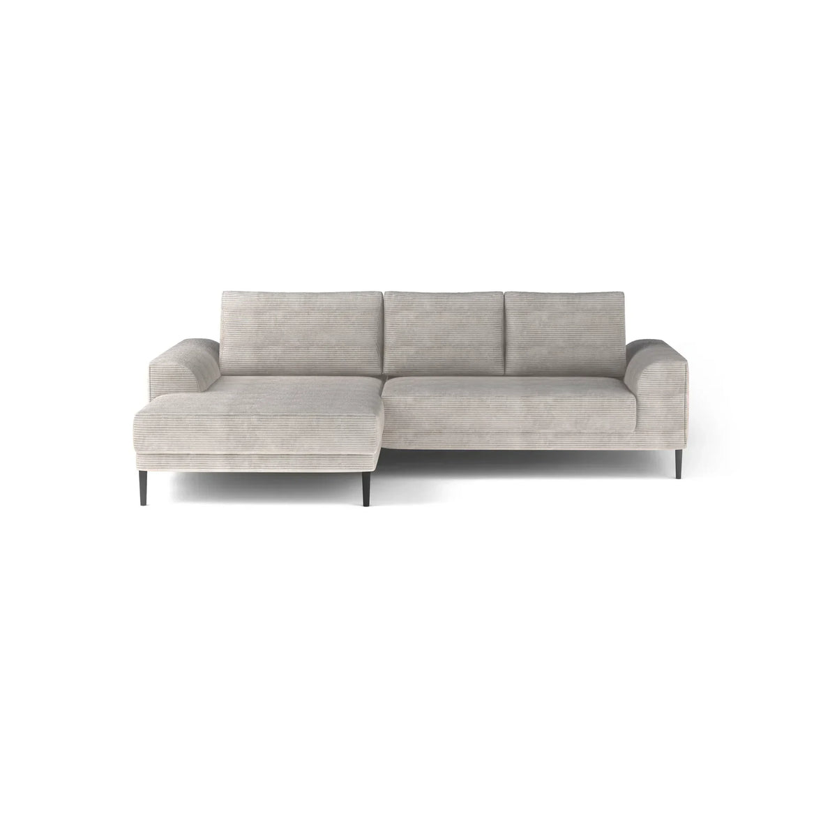 Coltar extensibil CAPITOL, sezlong stanga, stofa catifelata gri - Whisper 17, cu lada depozitare, 276x175x89 cm